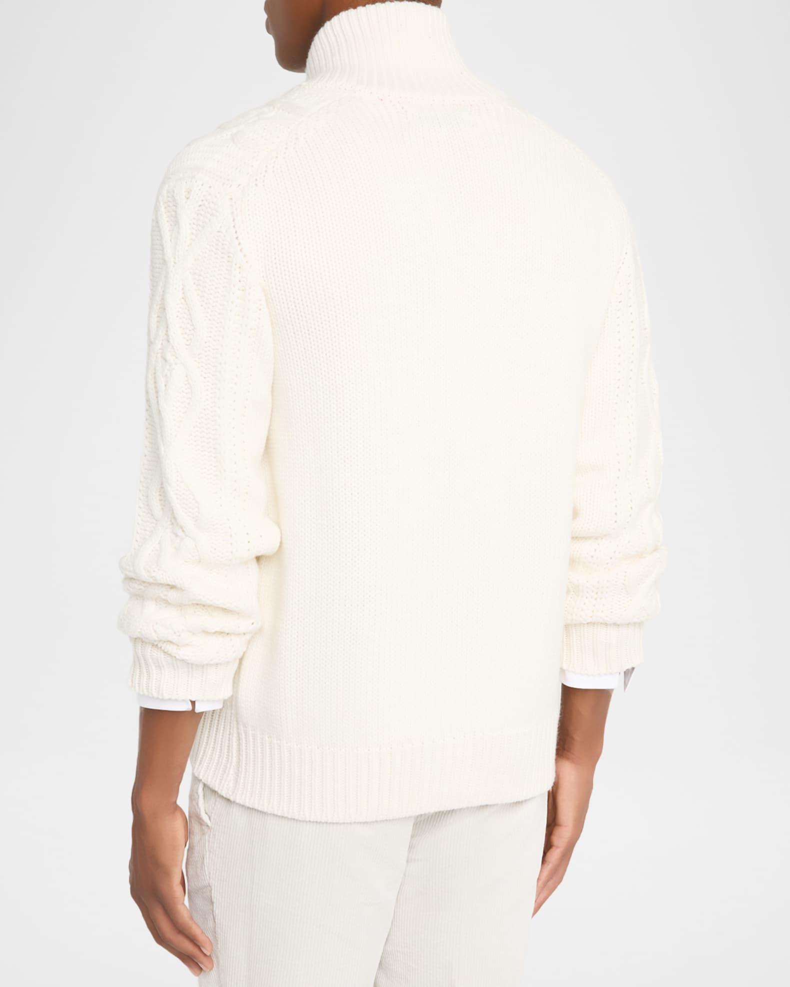 Men's Cashmere Cable Knit Shawl Collar Cardigan with Metal Buttons Product Image