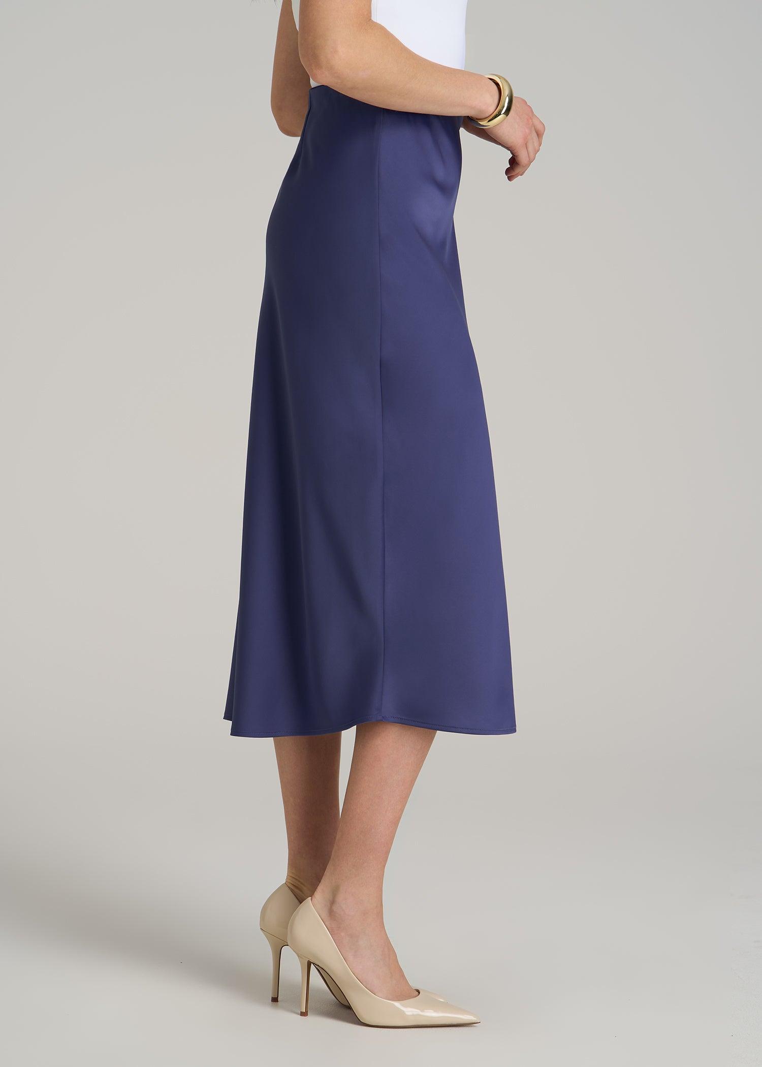 Pull On Satin Midi Skirt for Tall Women in Future Dusk Female Product Image