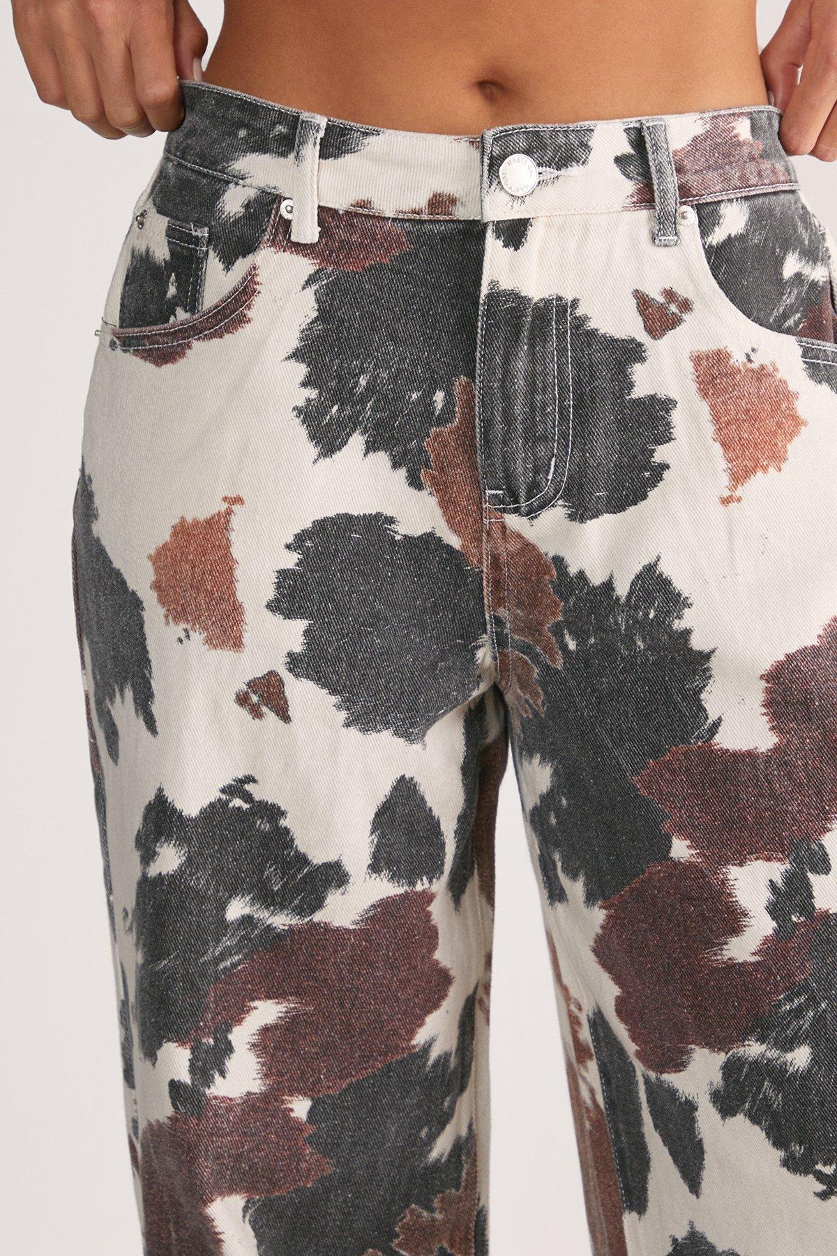 Cow Print Straight Leg Denim Jeans Product Image
