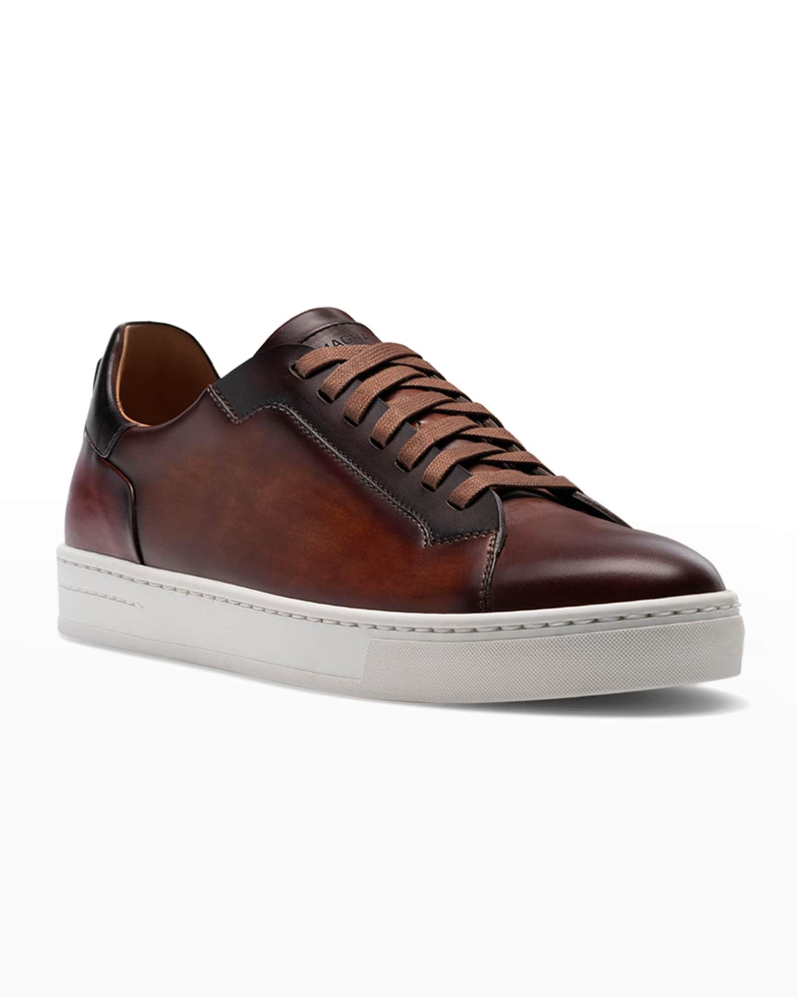Men's Amadeo Burnished Leather Low-Top Sneakers Product Image