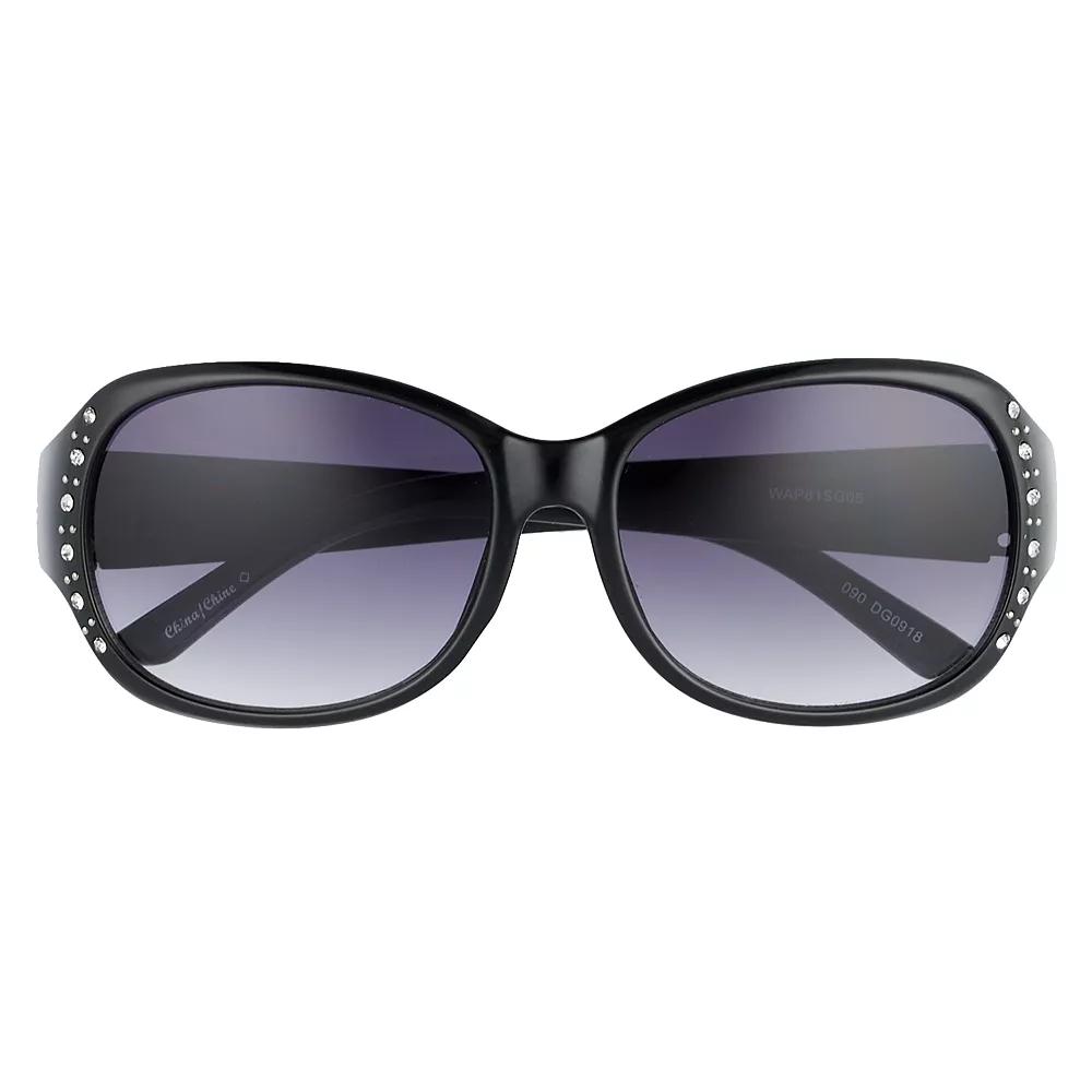Women's Nine West 58mm Rectangle Sunglasses with Simulated Crystal & Stud Details, Black Product Image