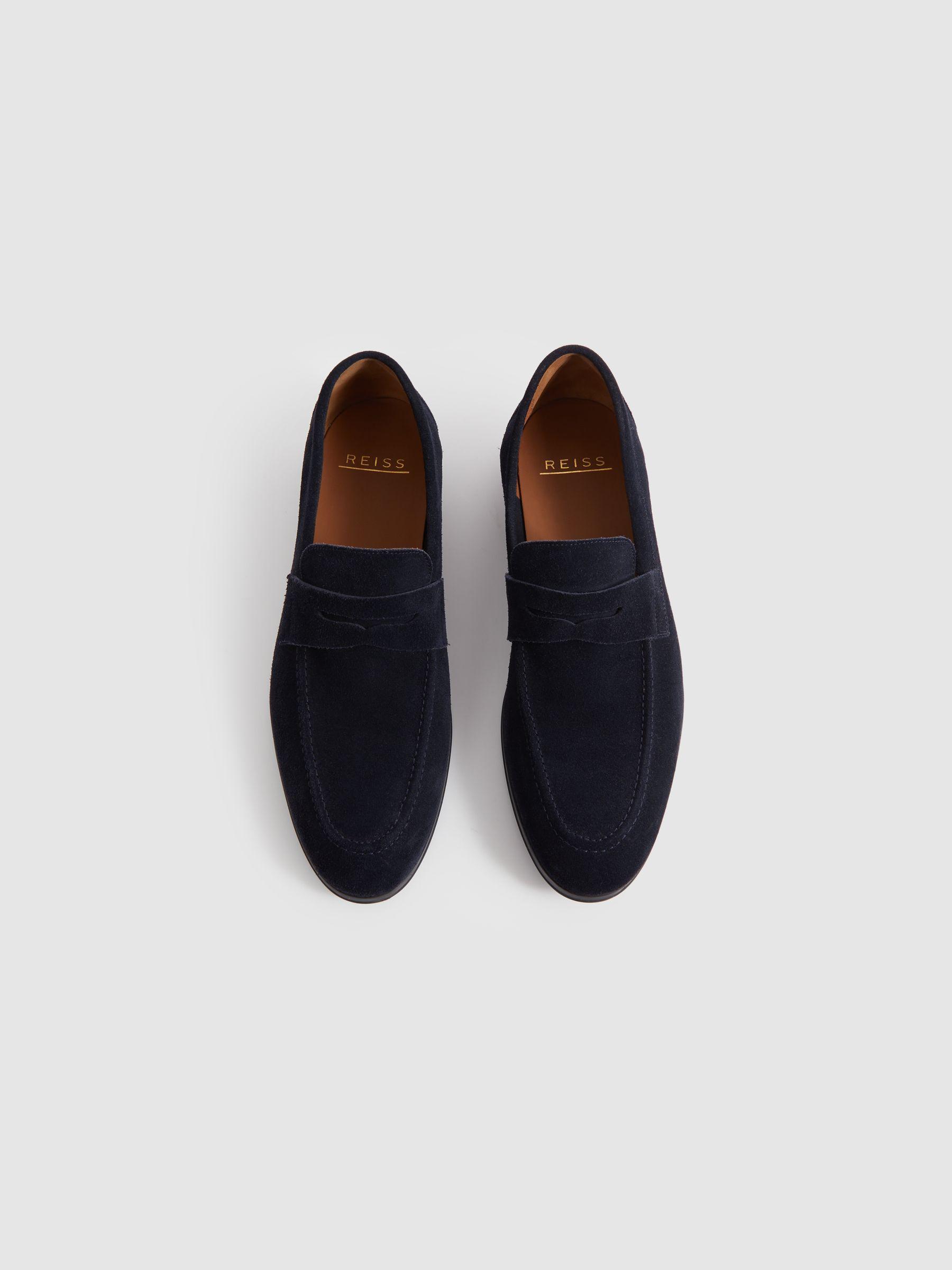 Suede Penny Loafers in Navy Product Image