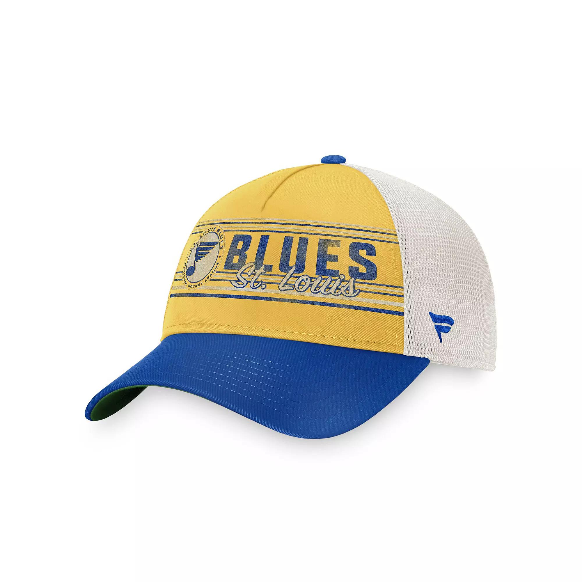 Men's Fanatics Branded Gold/Royal St. Louis Blues True Classic Retro Trucker Snapback Hat Product Image