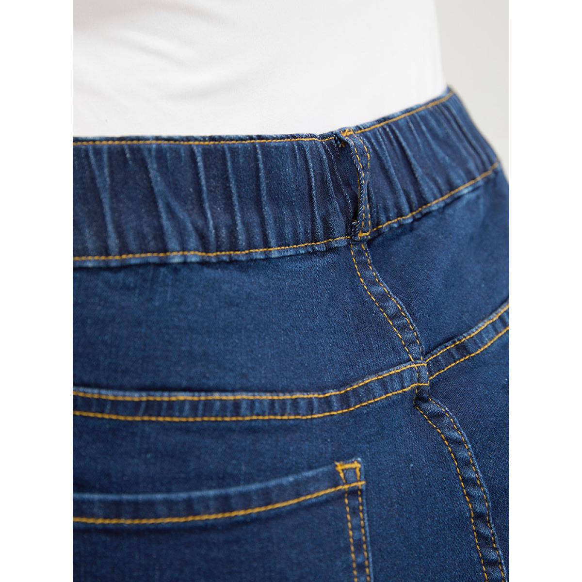 Plus Size Skinny Very Stretchy High Rise Dark Wash Elastic Waist Jeans Women DarkBlue Casual Plain High stretch Pocket Jeans BloomChic 30/6X Product Image