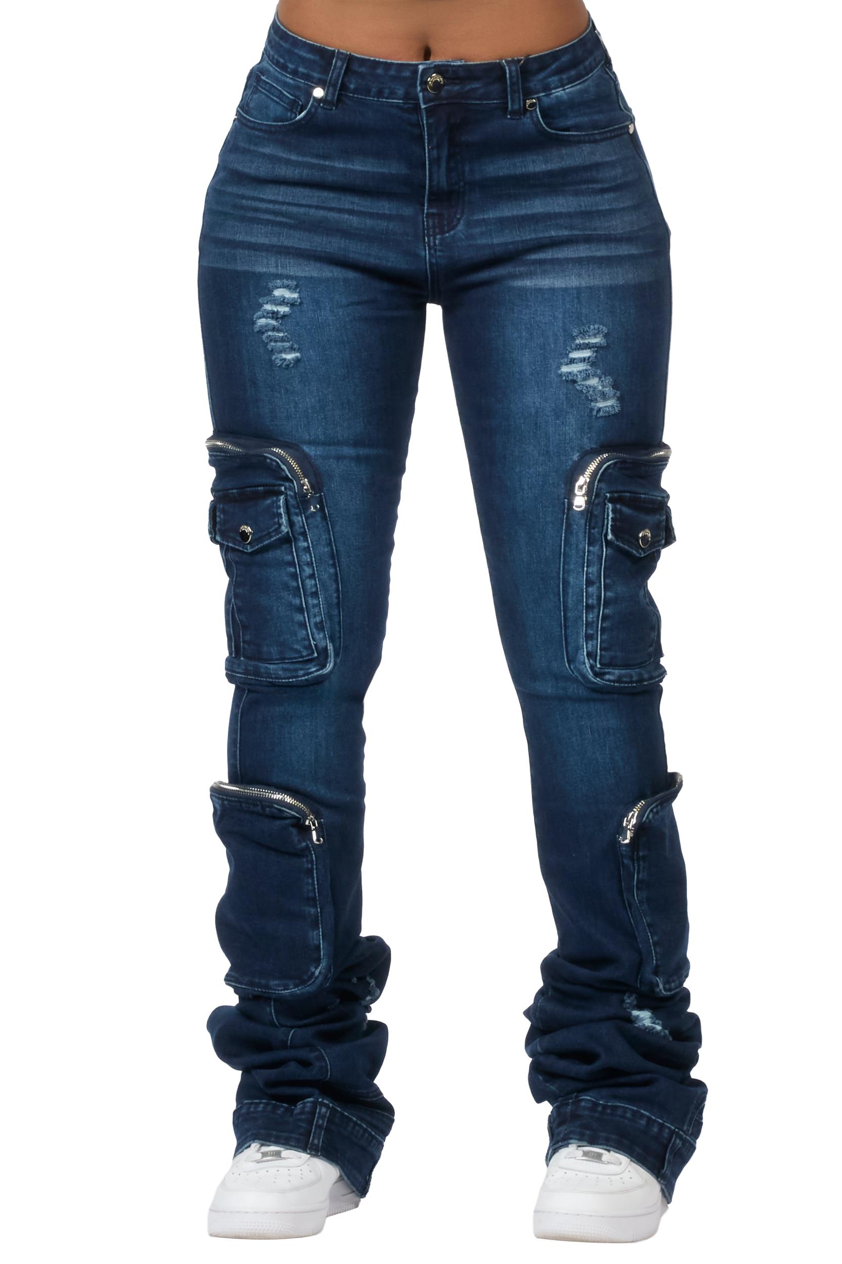 Alisson Dark Wash Cargo Super Stacked Jean Female Product Image