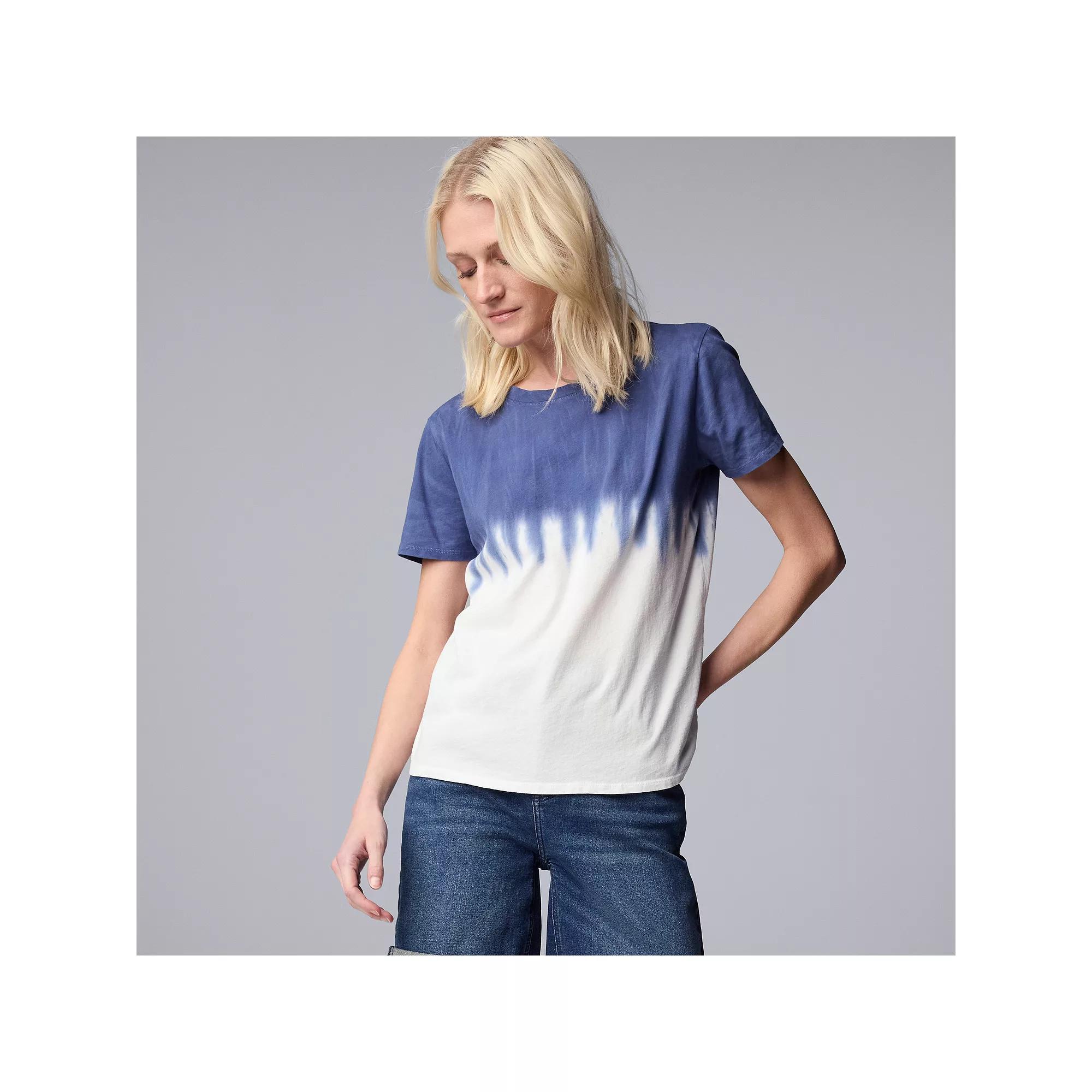 Women's Simply Vera Vera Wang Boyfriend Tee, Size: XXL, Dip Dye Blue White Product Image