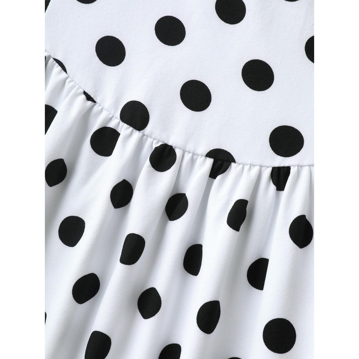 Plus Size Pretty Polka Dots Drop Waist Midi Dress Ivory Women Office Gathered Round Neck Sleeveless Curvy BloomChic 22-24/3X Product Image