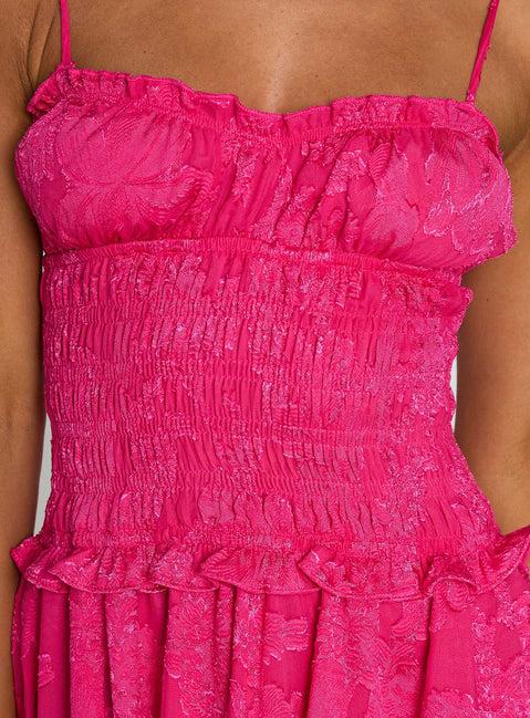 Karmic Shirred Mini Dress Magenta Product Image