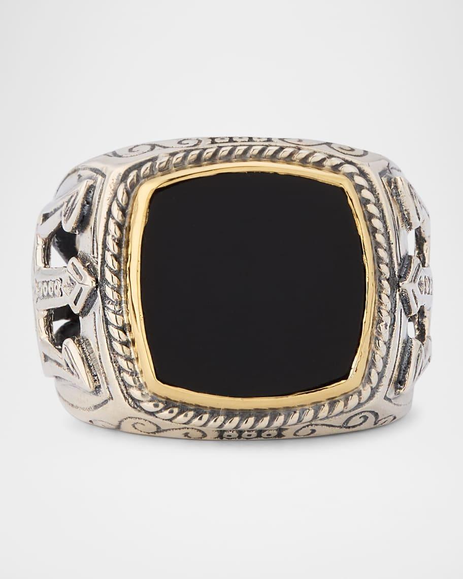 Mens Sterling Silver and 18K Gold Black Onyx Signet Ring Product Image