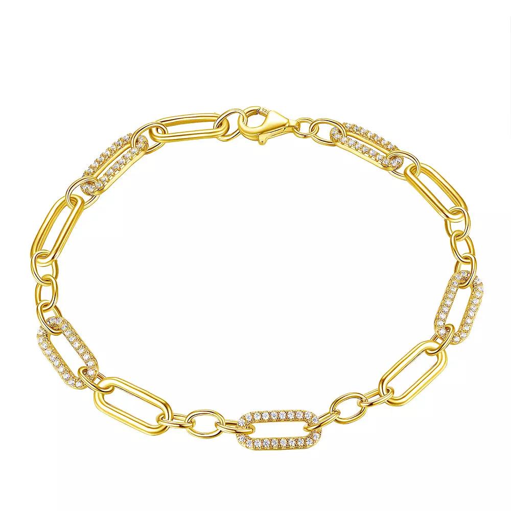 14k Gold Over Silver Cubic Zirconia Link Chain Bracelet - 7.5 in., Women's, Size: 7.5", Sterling Silver Product Image