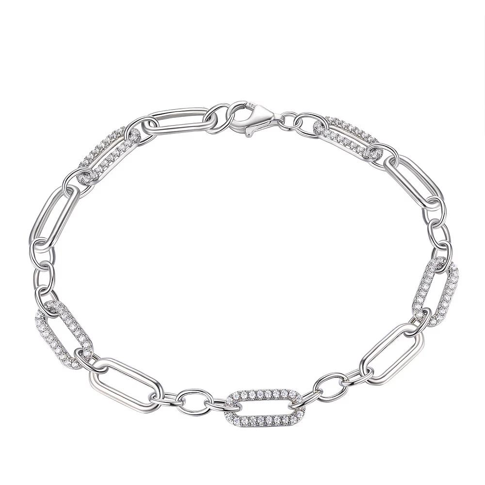 Argento Forte Platinum Over Silver Cubic Zirconia Link Chain Bracelet, Women's, Size: 8", Sterling Silver Product Image