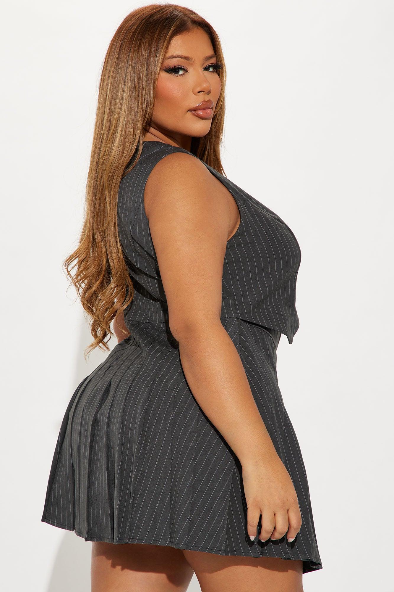 Allie Pleated Mini Dress - Grey Product Image