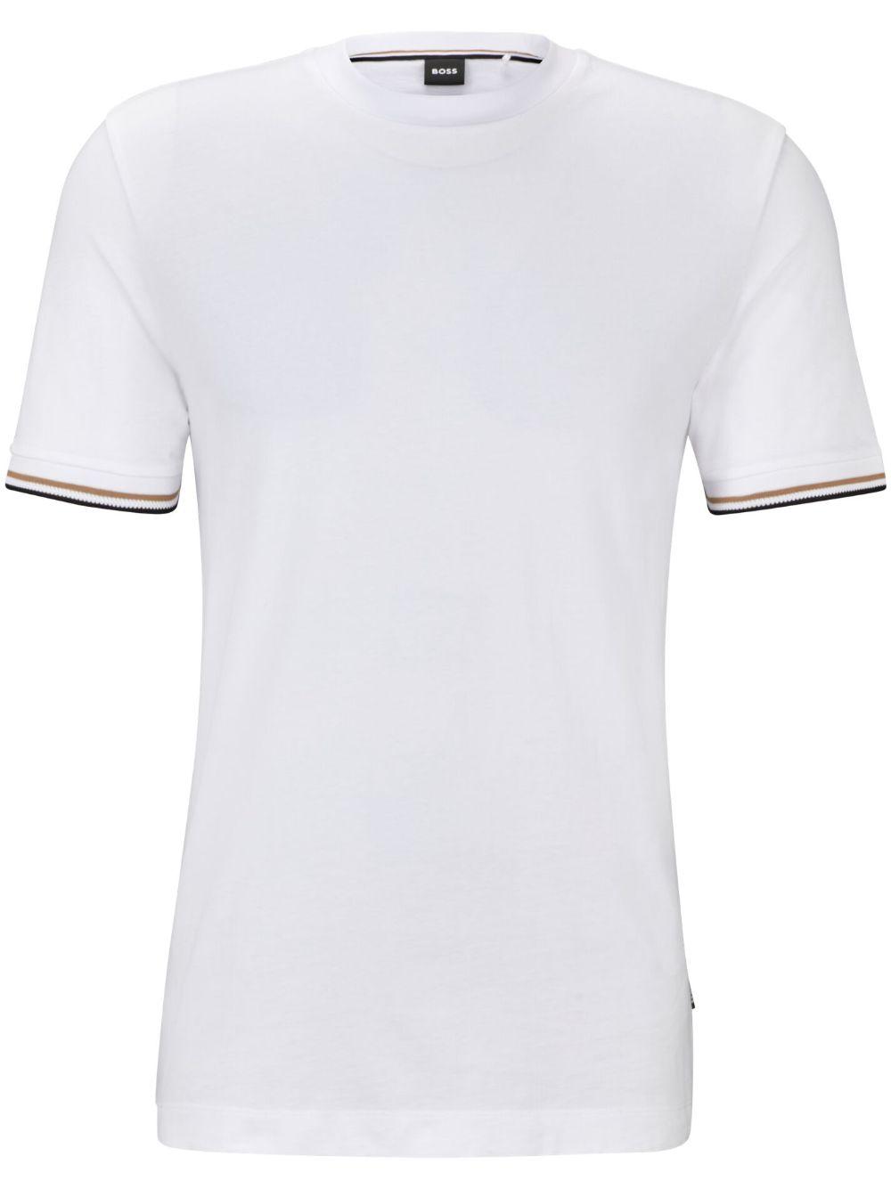 HUGO BOSS Mens White Striped-trim Regular-fit Cotton-jersey T-shirt Xxl Product Image