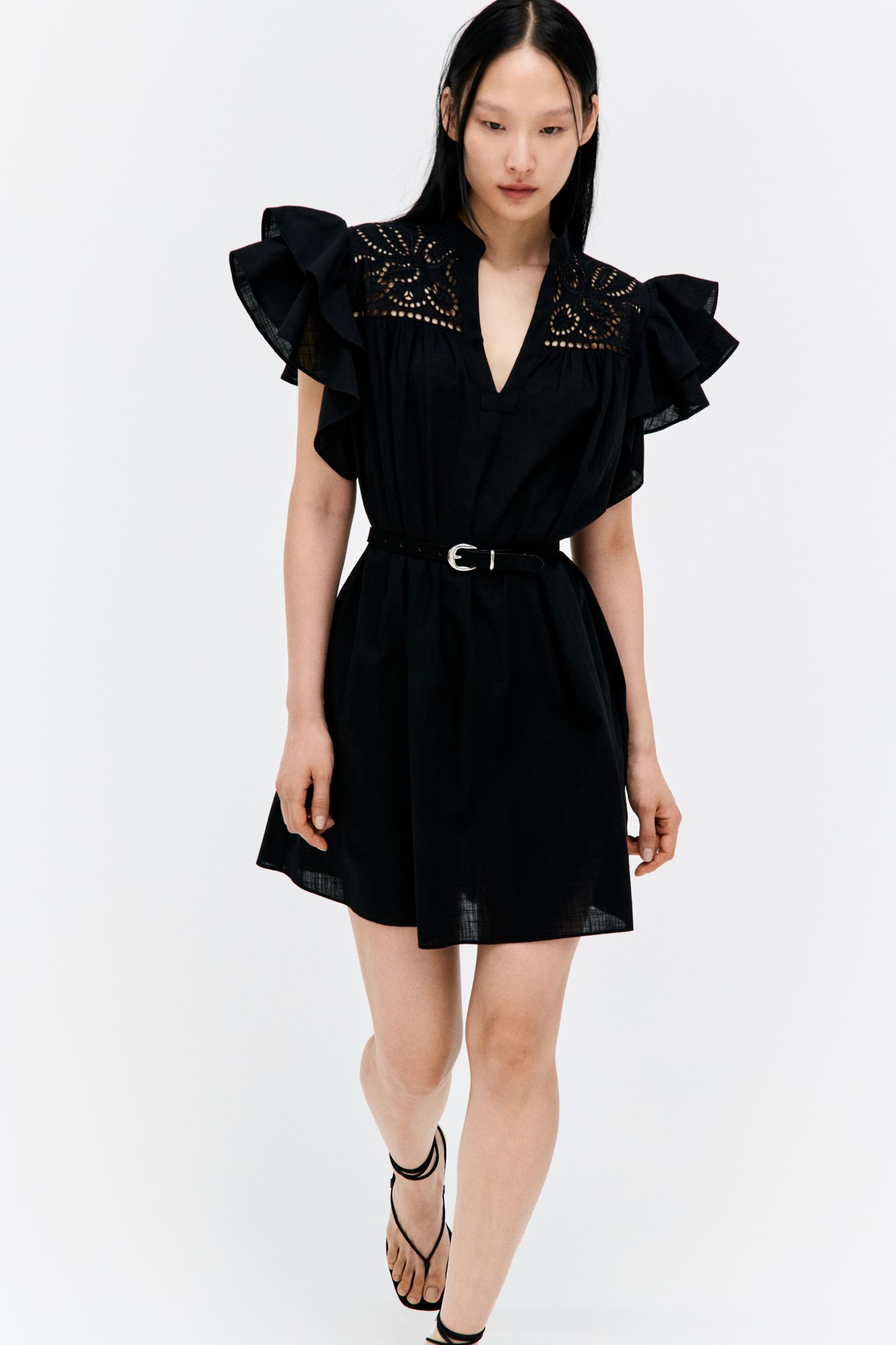 Flutter-Sleeve Dress with Eyelet Embroidery Product Image