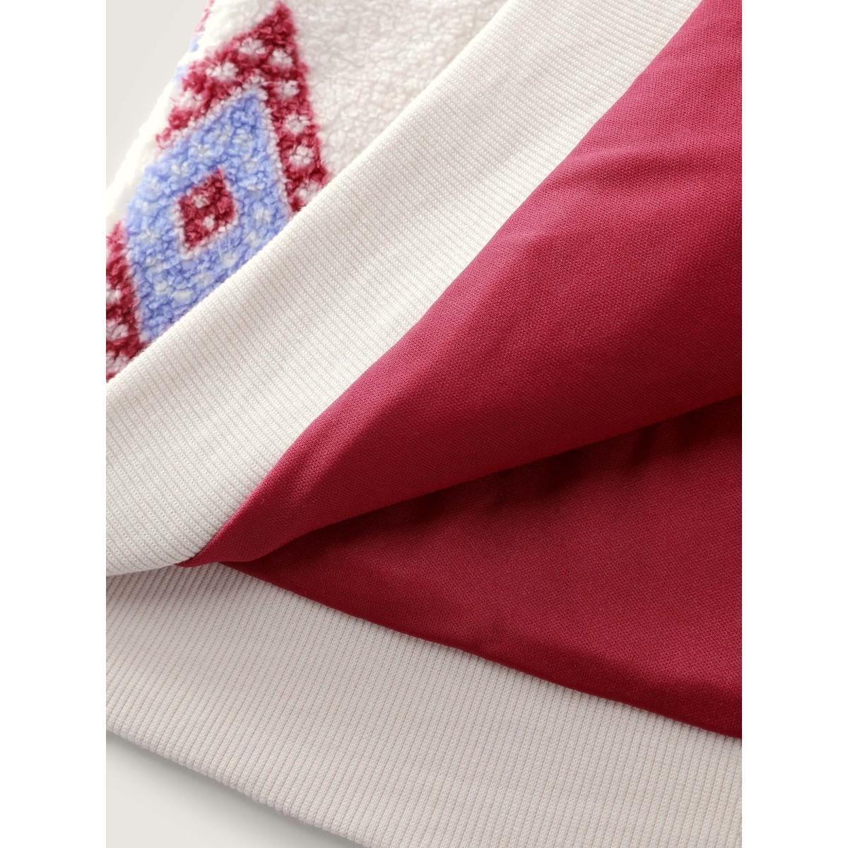 Plus Size Holiday Pattern Zipper Contrast Jacket Women Ivory Leisure Contrast Ladies Casual Winter Coats BloomChic 12/L Product Image