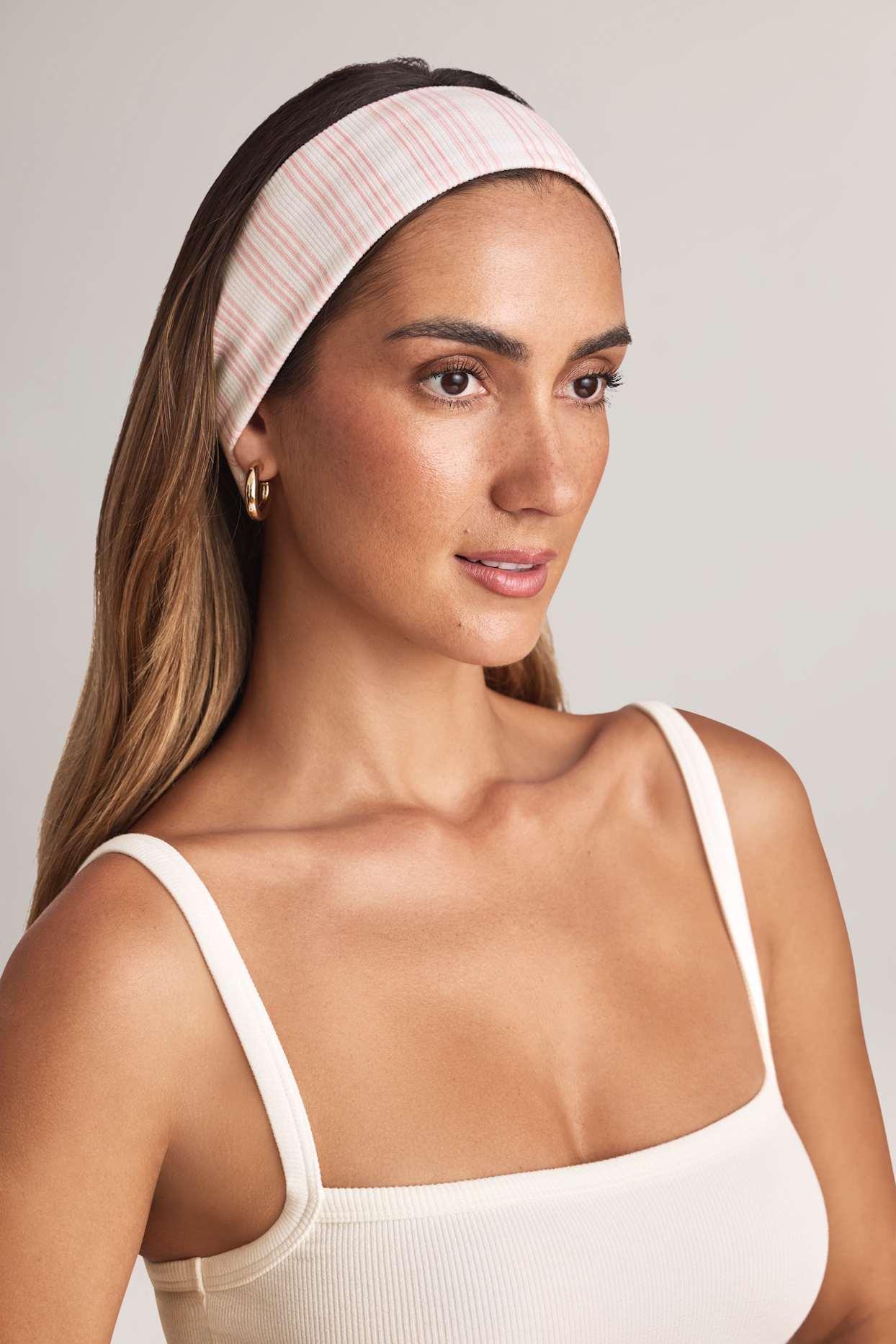 Modal Ribbed Headband in Stripe Print Female Product Image