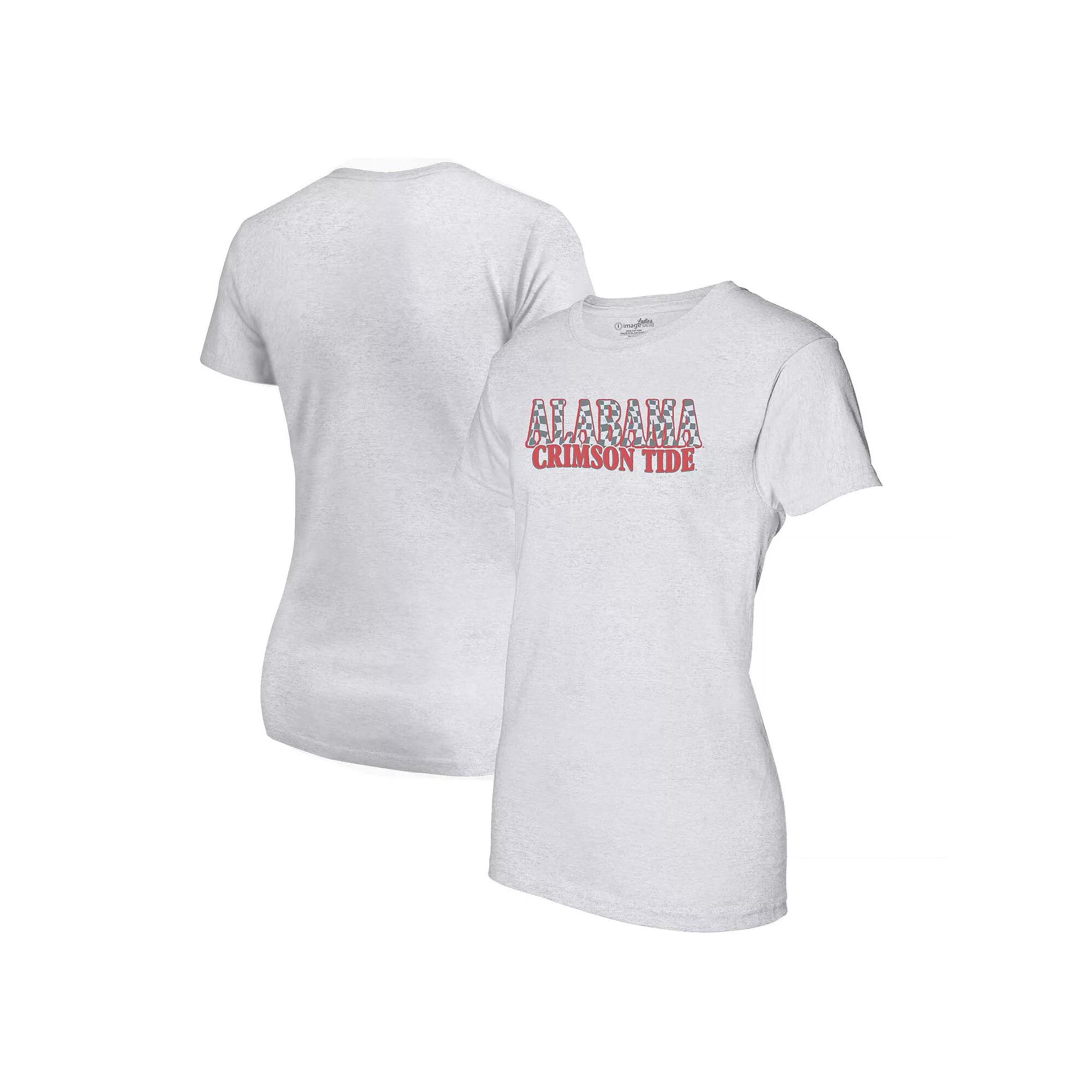 Women's Heather Gray Alabama Crimson Tide Checkered Team Name Wavy Tri-Blend T-Shirt,  Product Image
