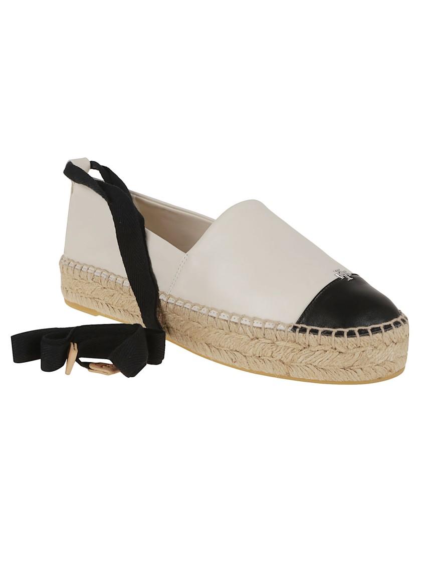 TORY BURCH White Espadrilles With Metallic Logo On The Front And Ankle Strap In Leather Woman Product Image