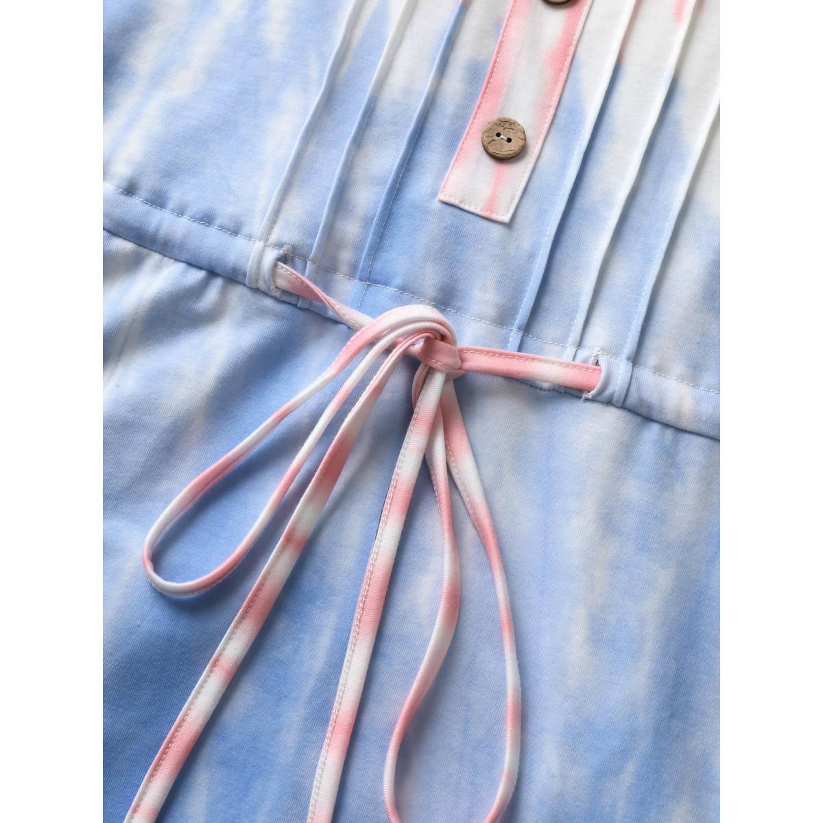 Plus Size Tie Dye Round Neck Drawstring Pleated Dress MistyRose Women Casual Drawstring Round Neck Sleeveless Curvy BloomChic 14-16/1X Product Image