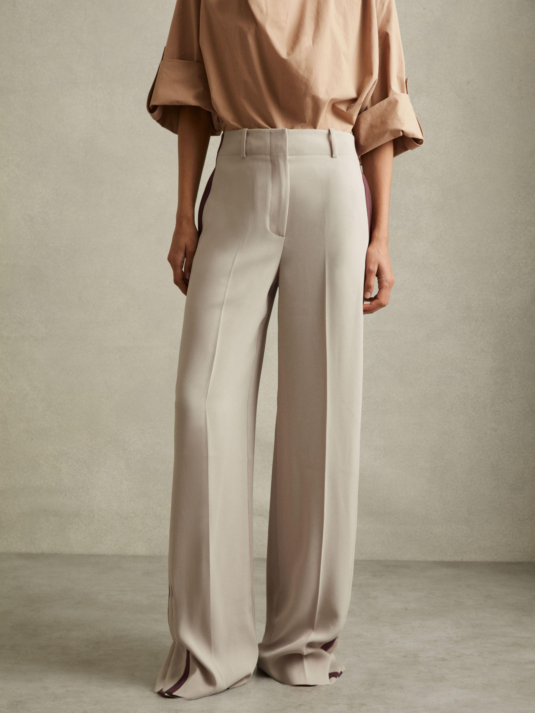 Side Stripe Wide Leg Trousers in Stone Product Image