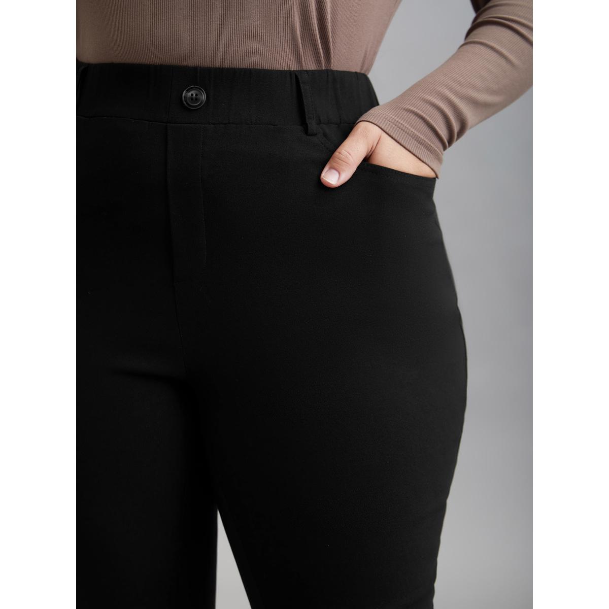 Plus Size No-Waist Gap Decorative Placket Skinny Pants Women Black Elegant Skinny Mid Rise Everyday Pants BloomChic 18-20/2X Product Image