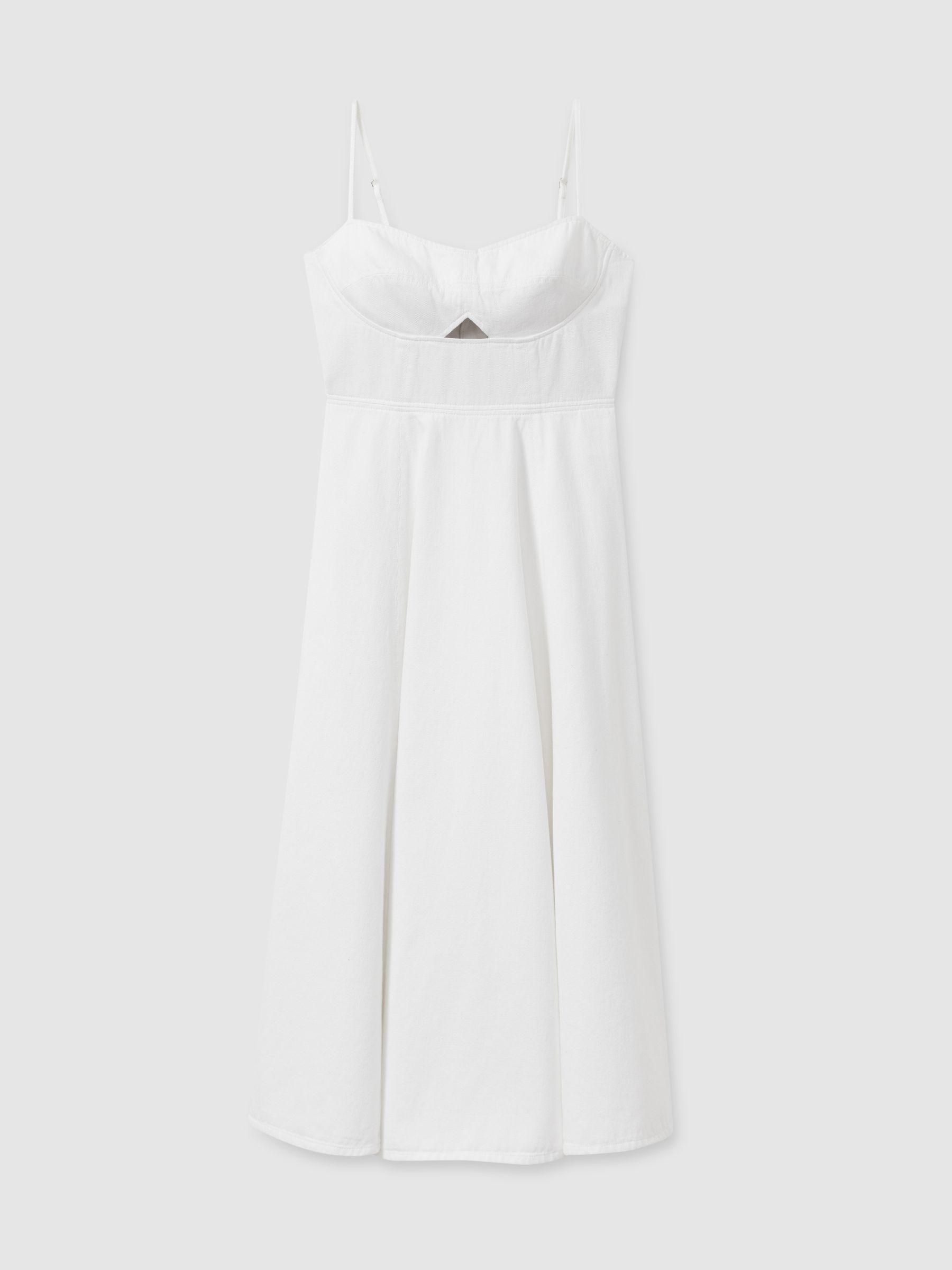 Denim Fit and Flare Midi Dress in White Product Image