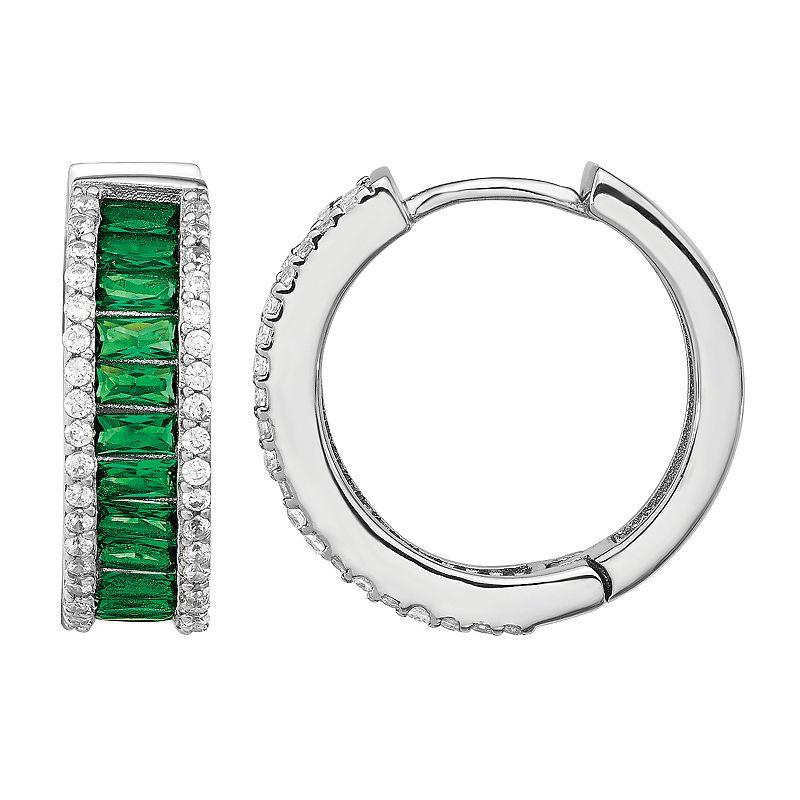 Sophie Miller Sterling Green Crystal & Cubic Zirconia Hoop Earrings, Women's Product Image