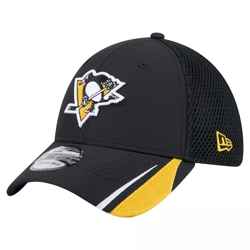 Men's New Era  Black Pittsburgh Penguins Linear Featherweight 39THIRTY Flex Hat, Size: Large/XL Product Image