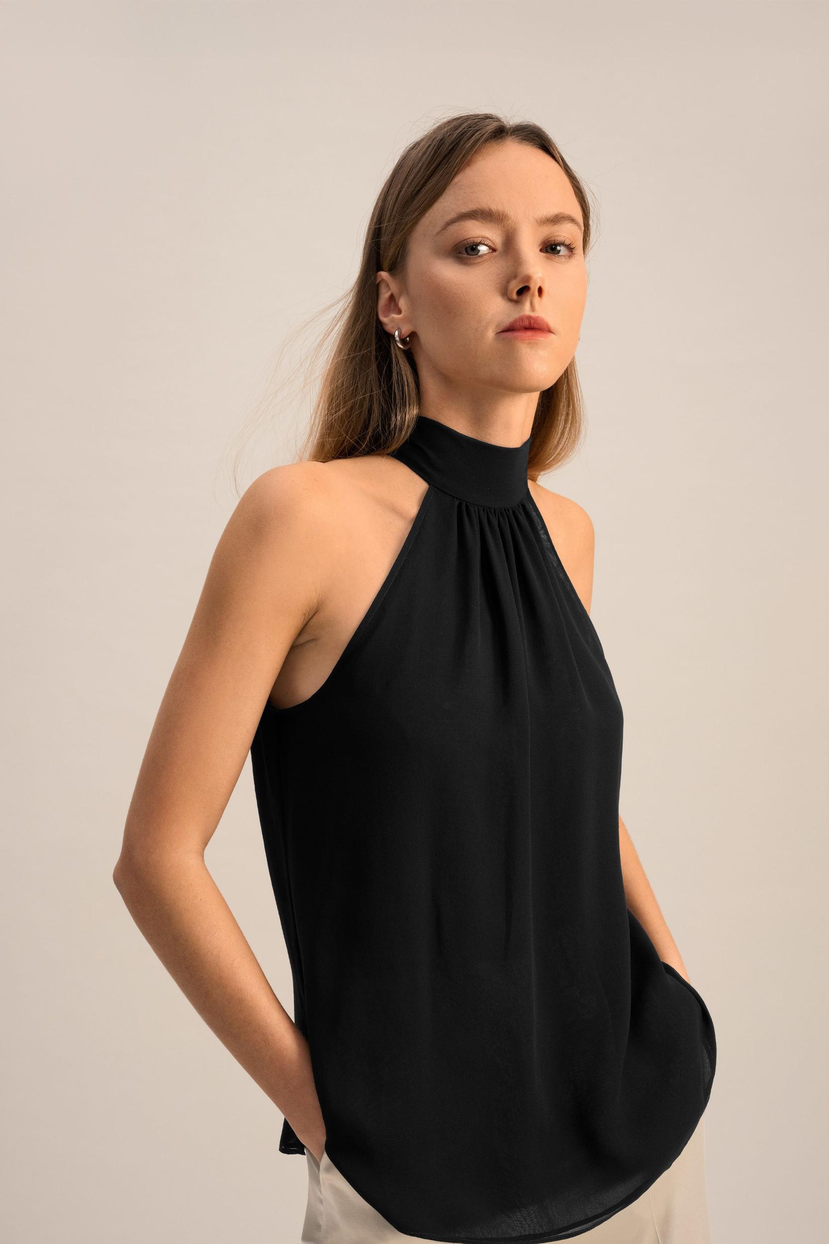 LILYSILK Silk Blouse Women Halter Neck Lily White 4 Product Image