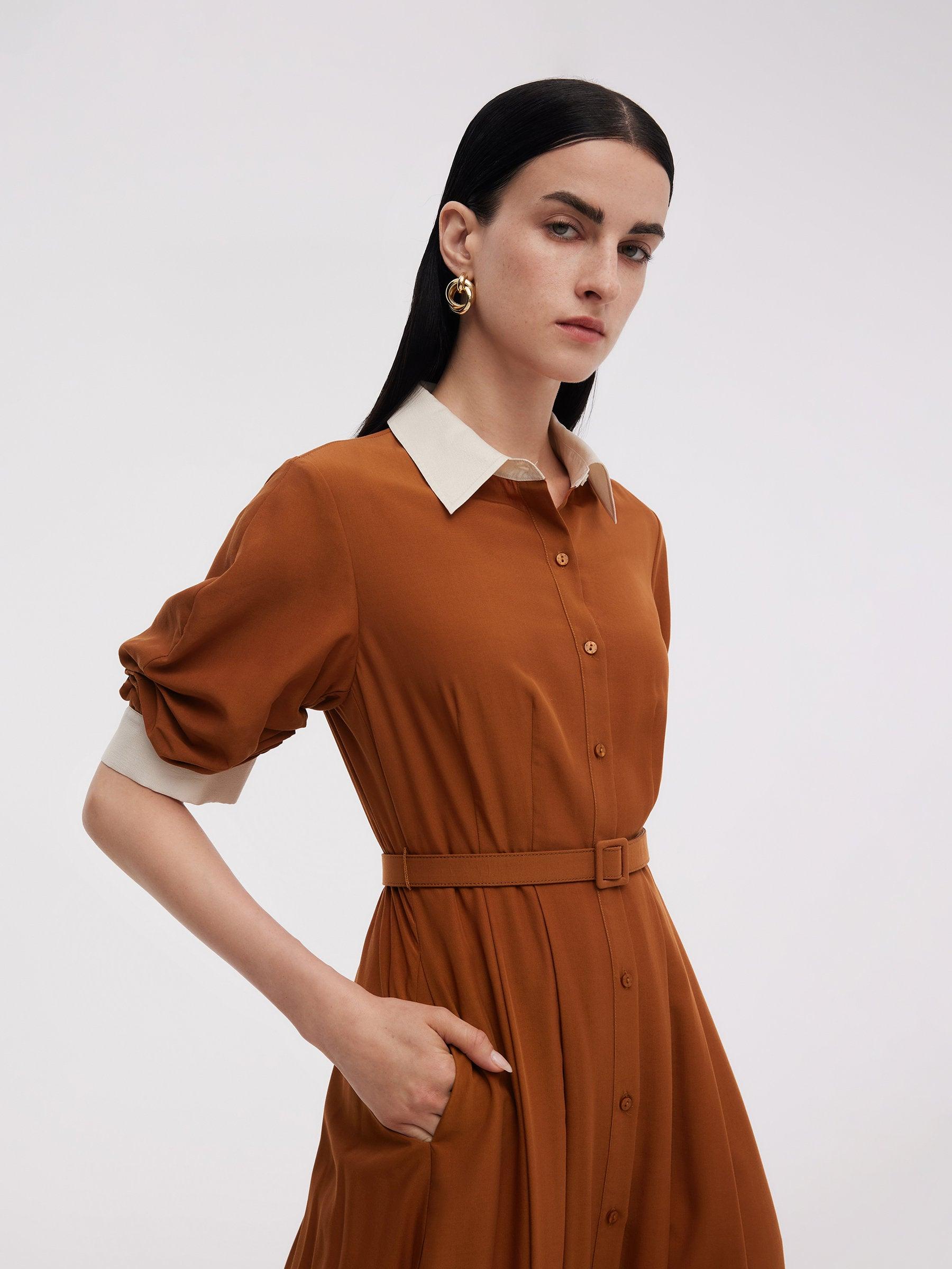 Tencel Acetate Blend Color Block Women Midi Dress Product Image
