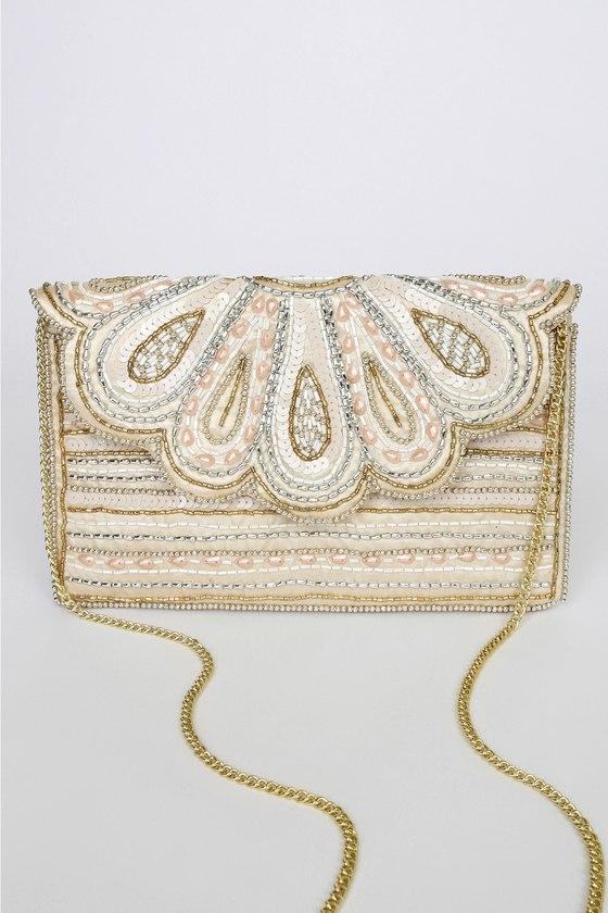Bring the Radiance Cream Multi Beaded Sequin Clutch Product Image
