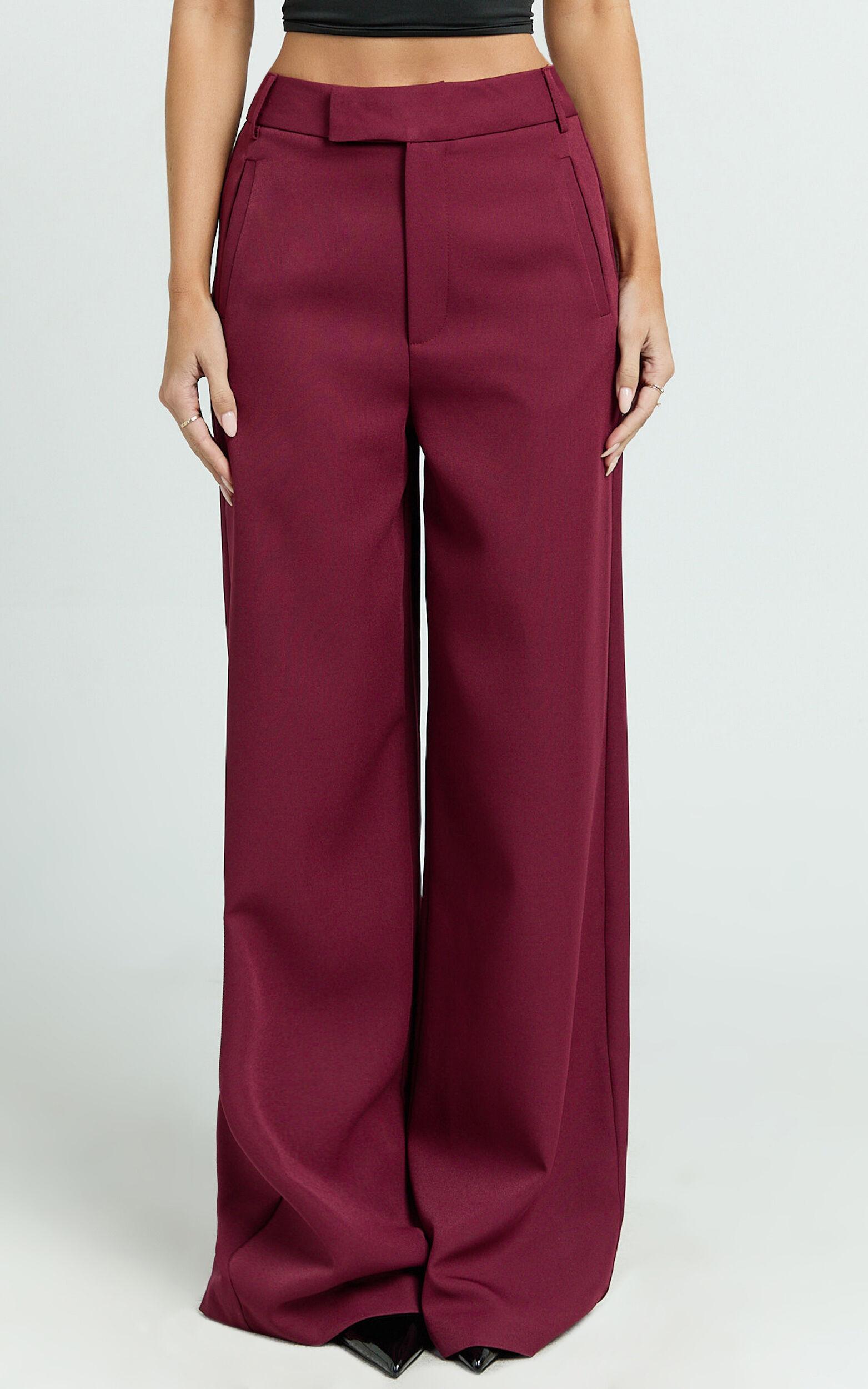 Selena Pants - High Waisted Wide Leg Tailored Pants in Wine Product Image