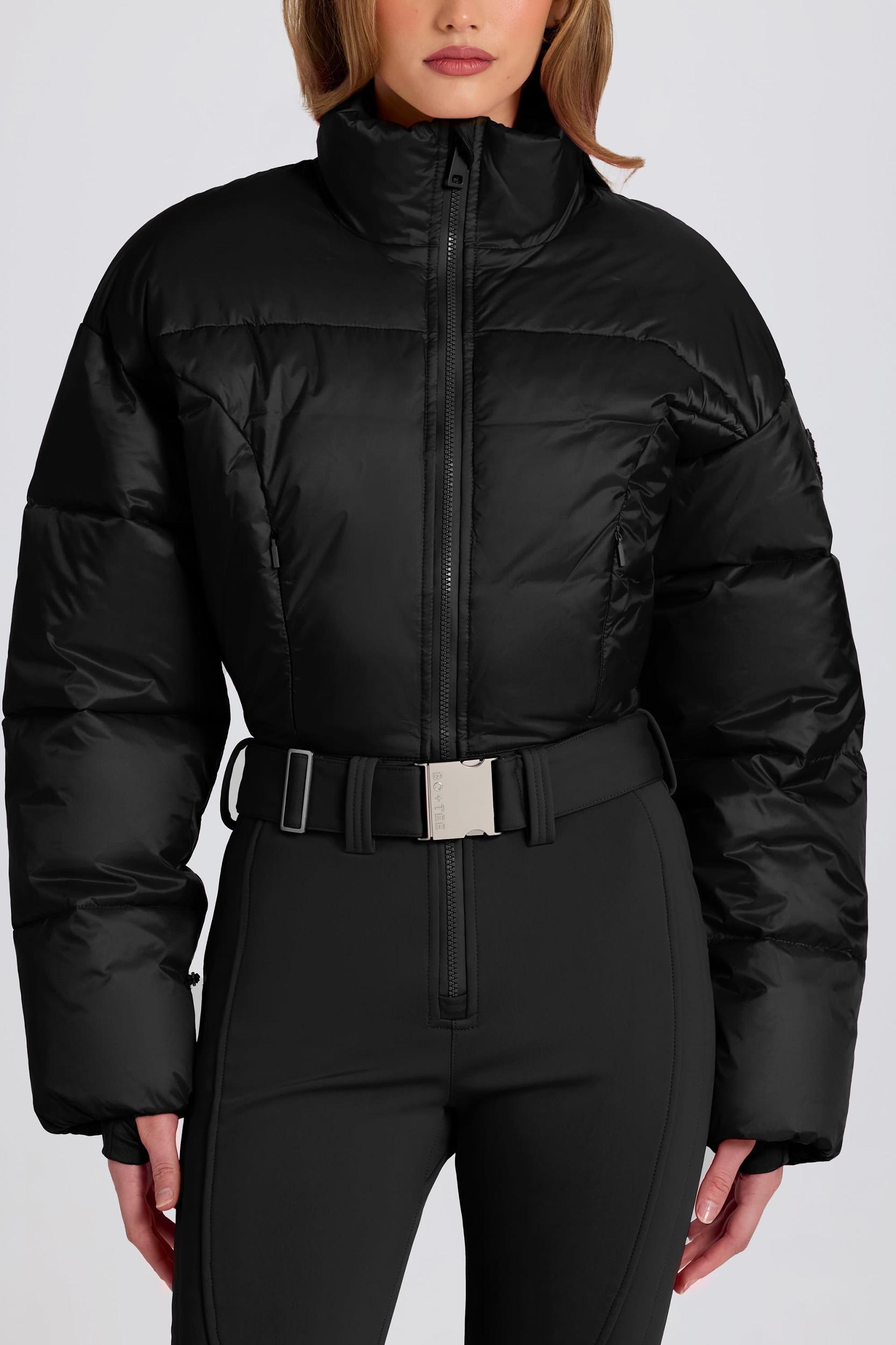Waterproof Padded Belted Ski Suit in Black Product Image