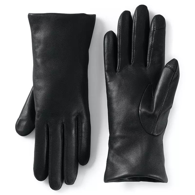 Women's Lands' End Touch Screen Compatible Leather Gloves with Cashmere Lining,  Product Image