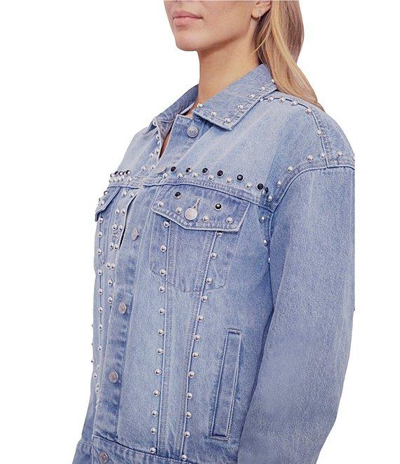 Stevie Jeans Long Sleeve Studded Denim Trucker Jacket Product Image