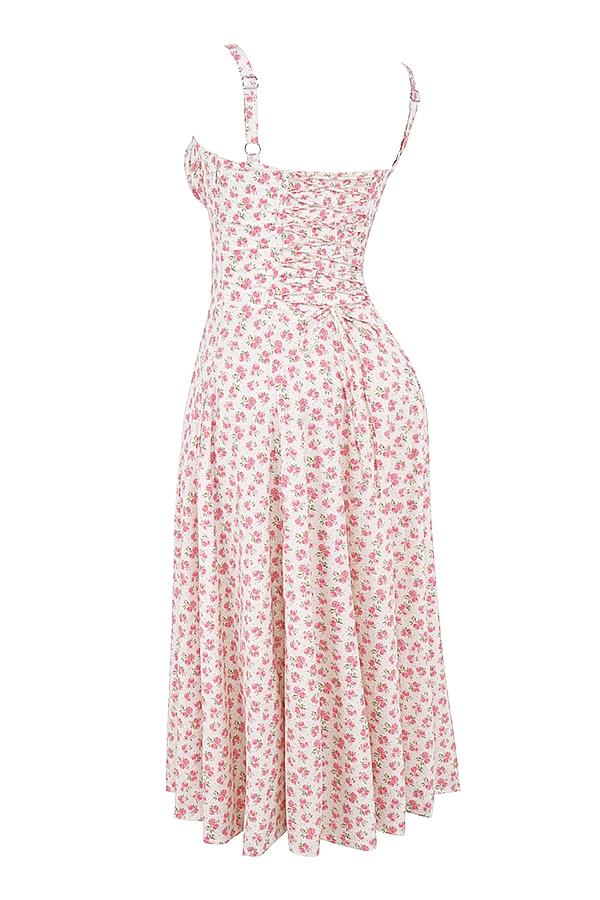 Carmen  white rosebud print cotton bustier sundress Product Image