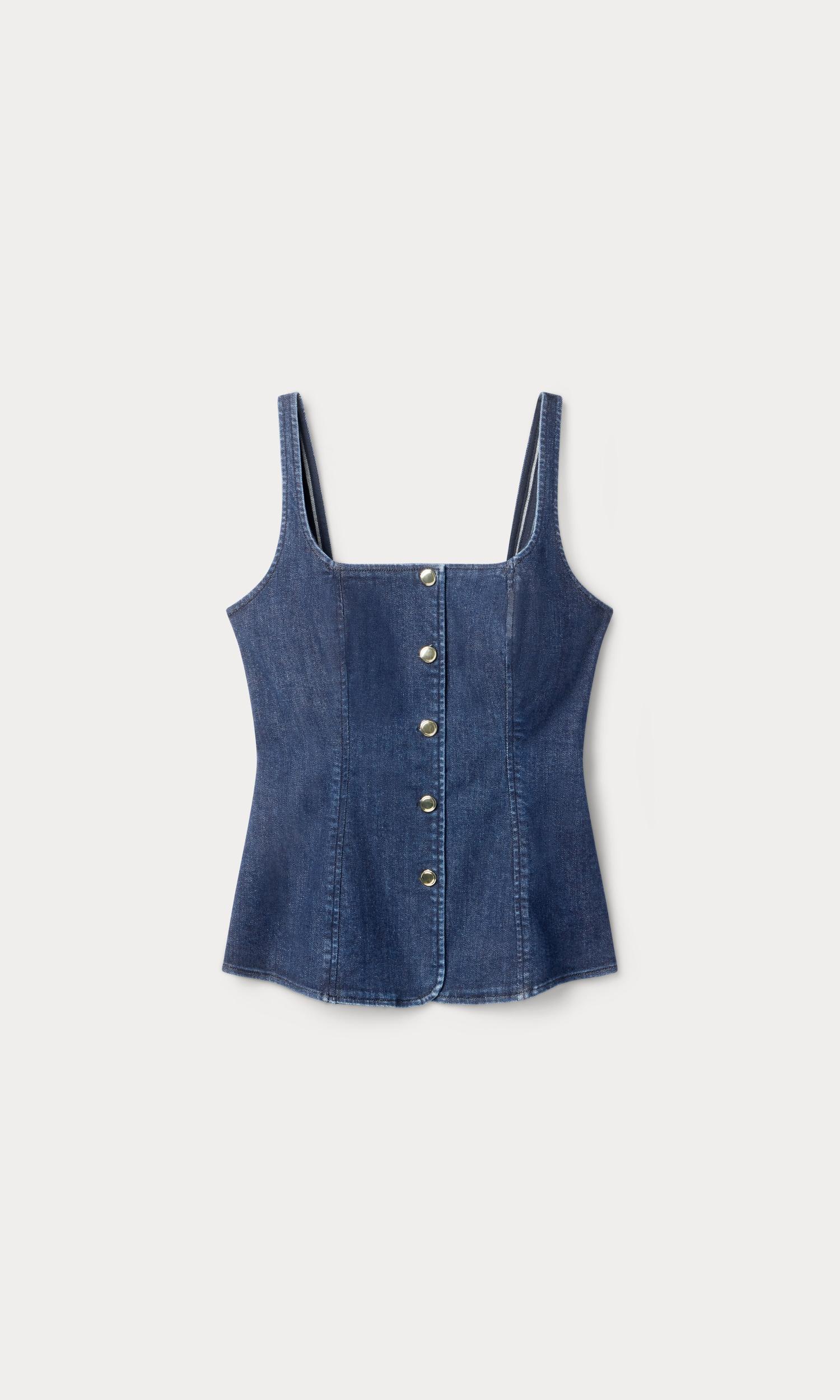 SLEEVELESS DENIM BUTTON FRONT TOP | INDIGO1169 Product Image