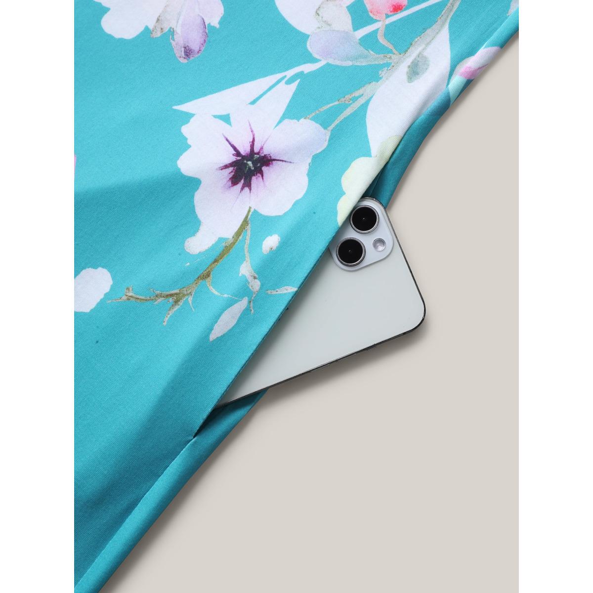 Plus Size Stretchy Breezy Floral A-Line Midi Dress Emerald Women Leisure Knit Dresses Bloomchic 22-24/3X Product Image