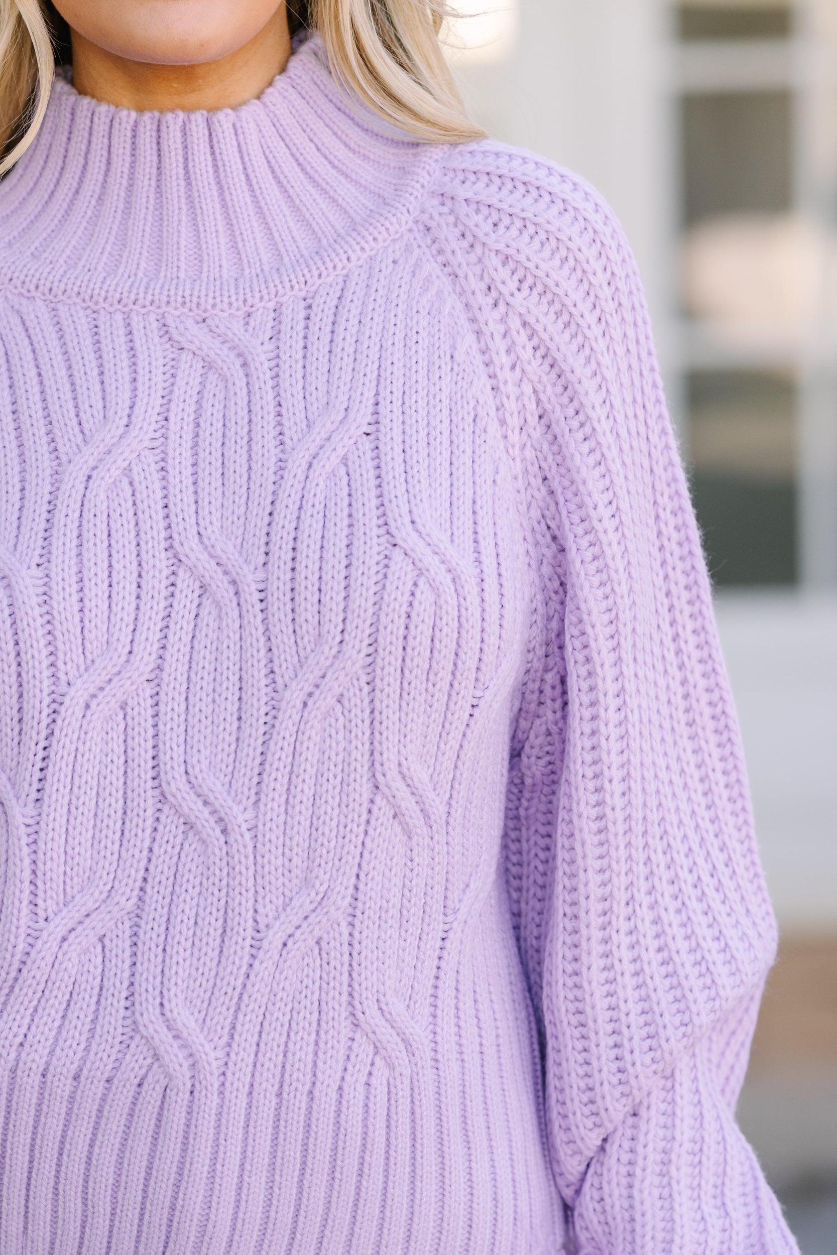 What's Going On Lavendar Purple Feather Trim Sweater Female Product Image