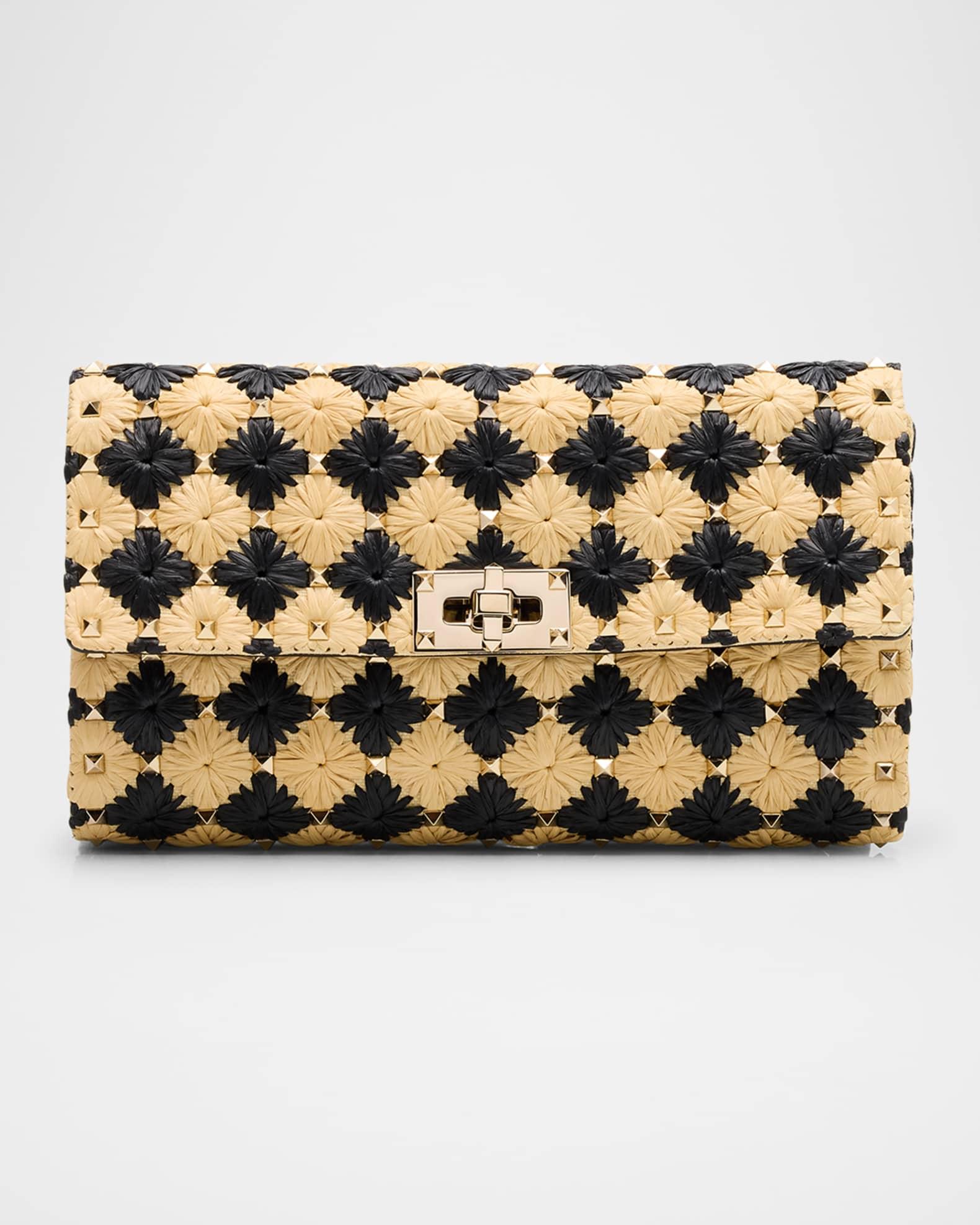 Rockstud Embroidered Raffia Shoulder Bag Product Image