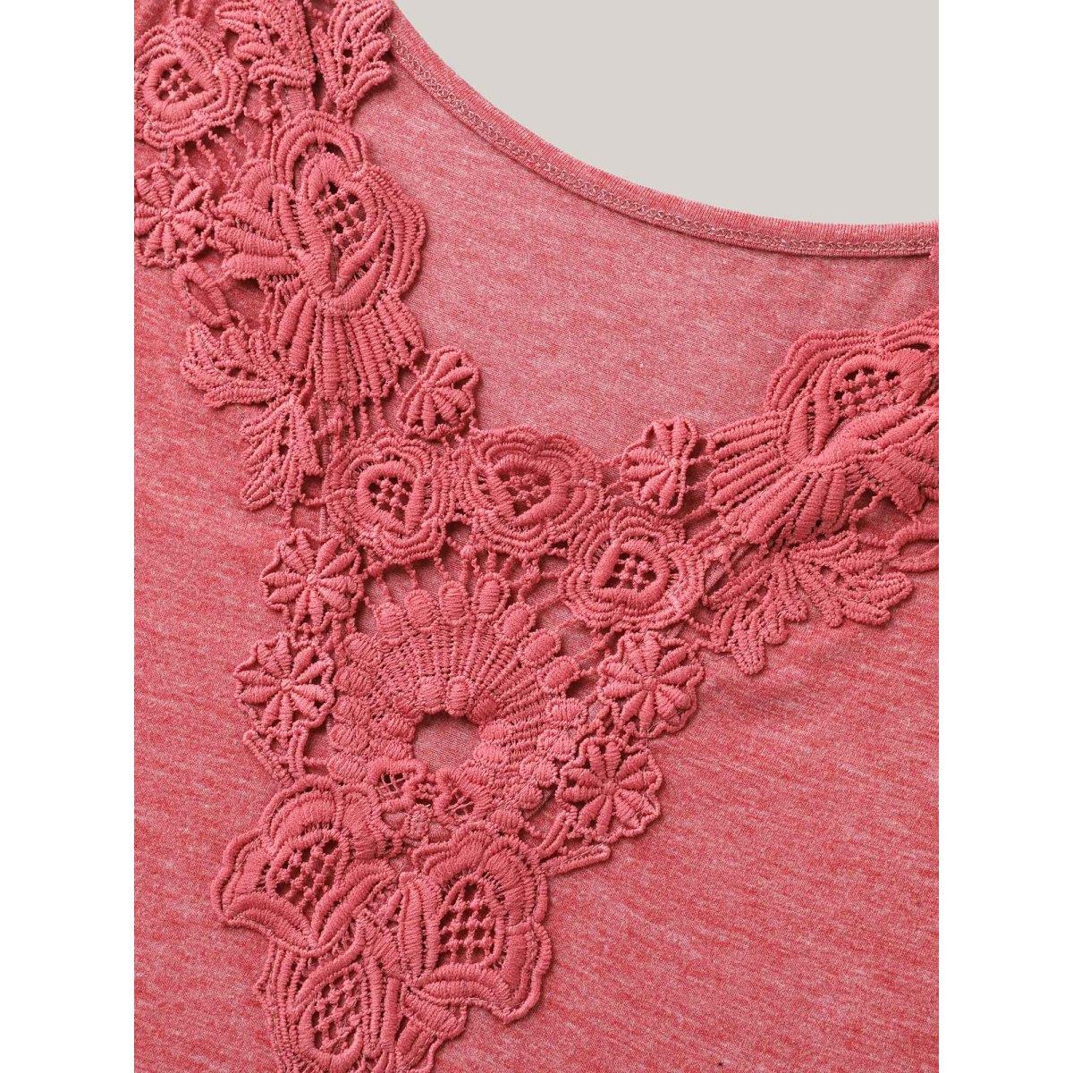 Plus Size Stretchy Floral Backless Plain T-Shirt Russet Women Woven ribbon&lace trim Round Neck Everyday-Elegant T-shirts BloomChic 12/L Product Image