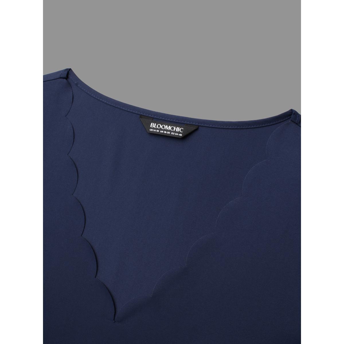 Plus Size Indigo Laser Cut Design V-Neck Blouse Women At the Office Three Quater Length Sleeve V-neck Work Blouses BloomChic 18-20/2X Product Image