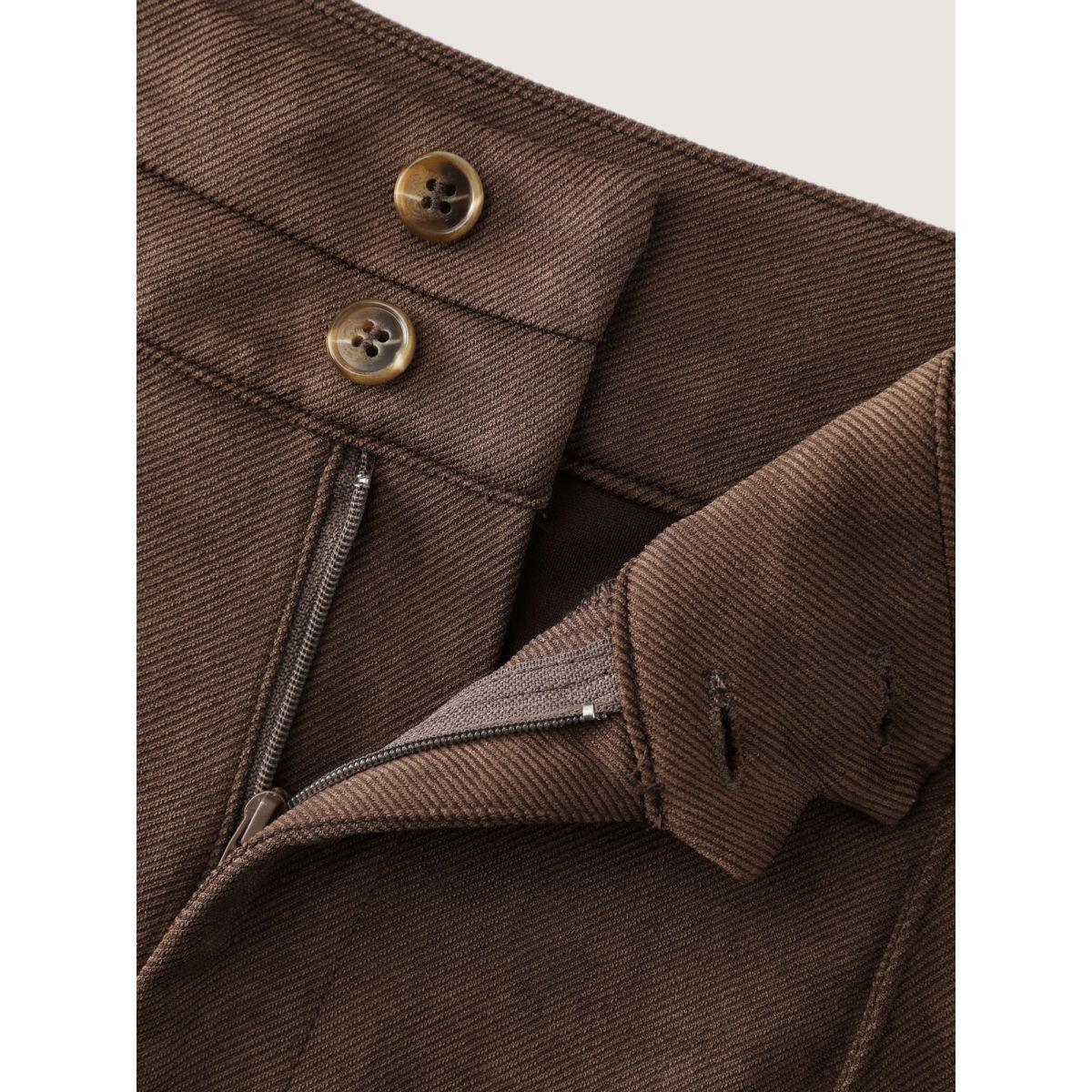 Plus Size Pleated Double Button Flared Hem Pants Women DarkBrown Timeless Bodycon Mid Rise Elegant Pants BloomChic 28/5X Product Image