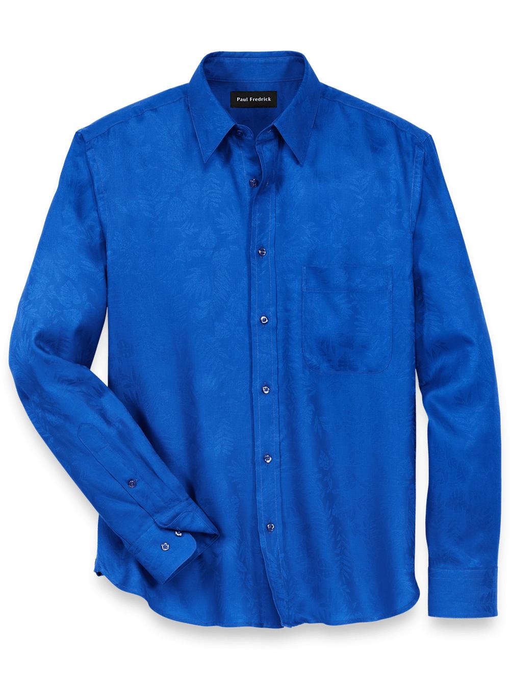 Lyocell Solid Jacquard Casual Shirt - Blue Product Image