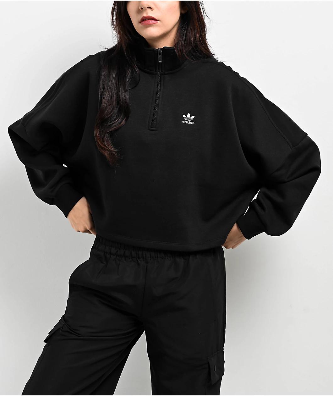 adidas Essentials Black Half Zip Crop Fleece Sweatshirt Product Image