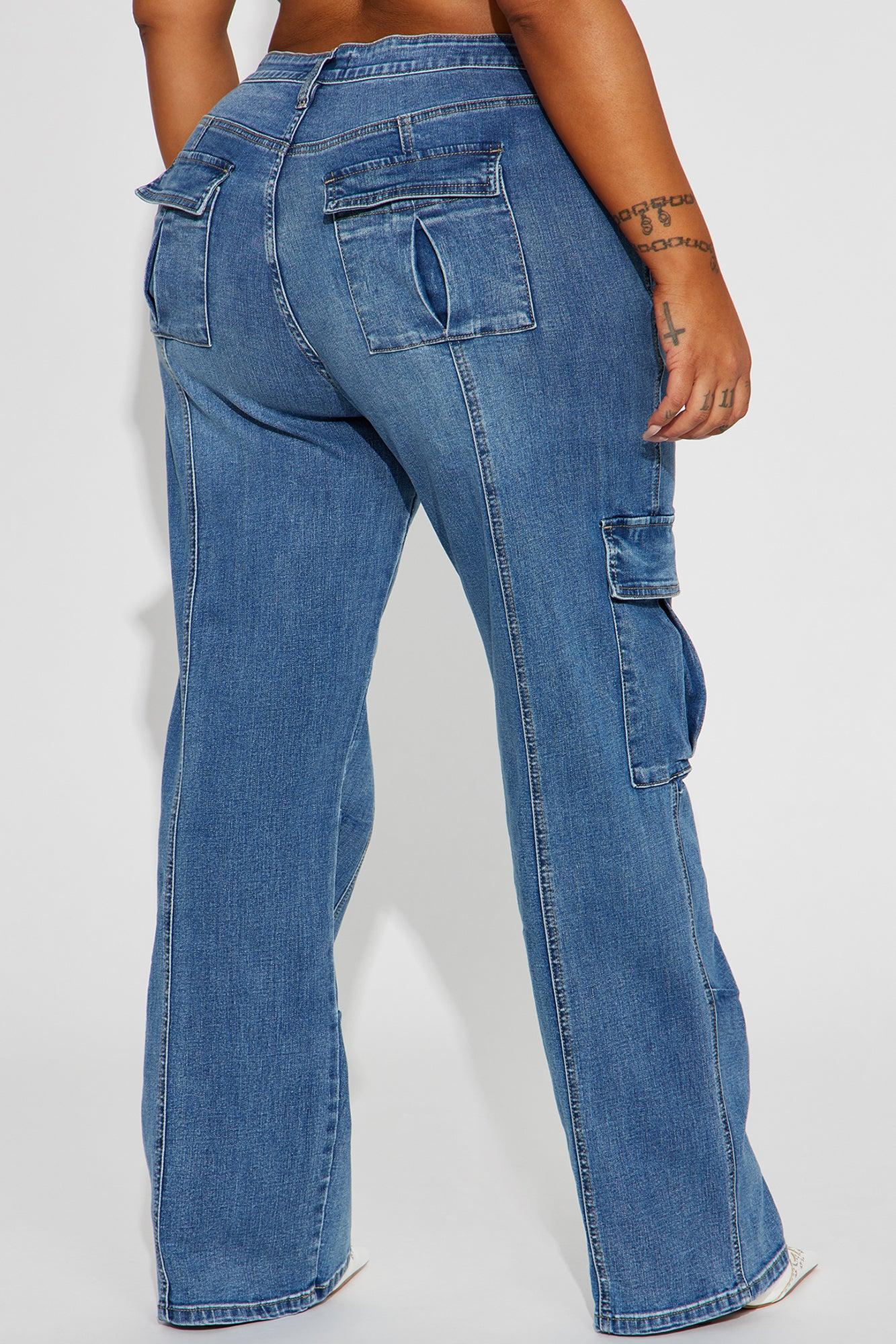 Say It Now Stretch Straight Leg Cargo Jeans - Dark Wash Product Image