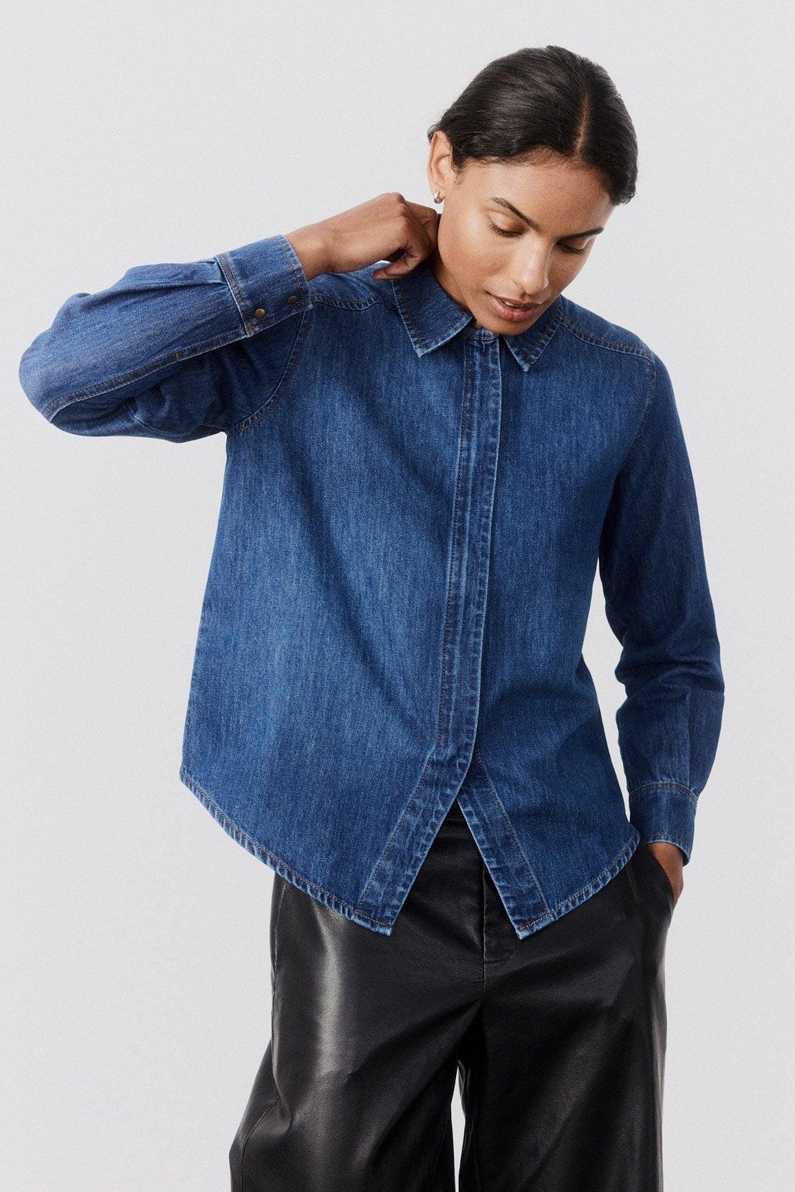 Denim Handkerchief With a Zipper Blouse Product Image