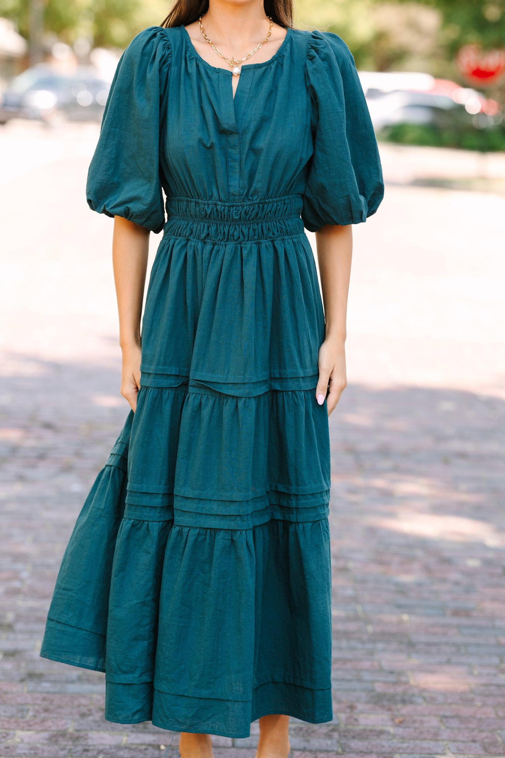 It's All For You Teal Green Tiered Midi Dress Female Product Image