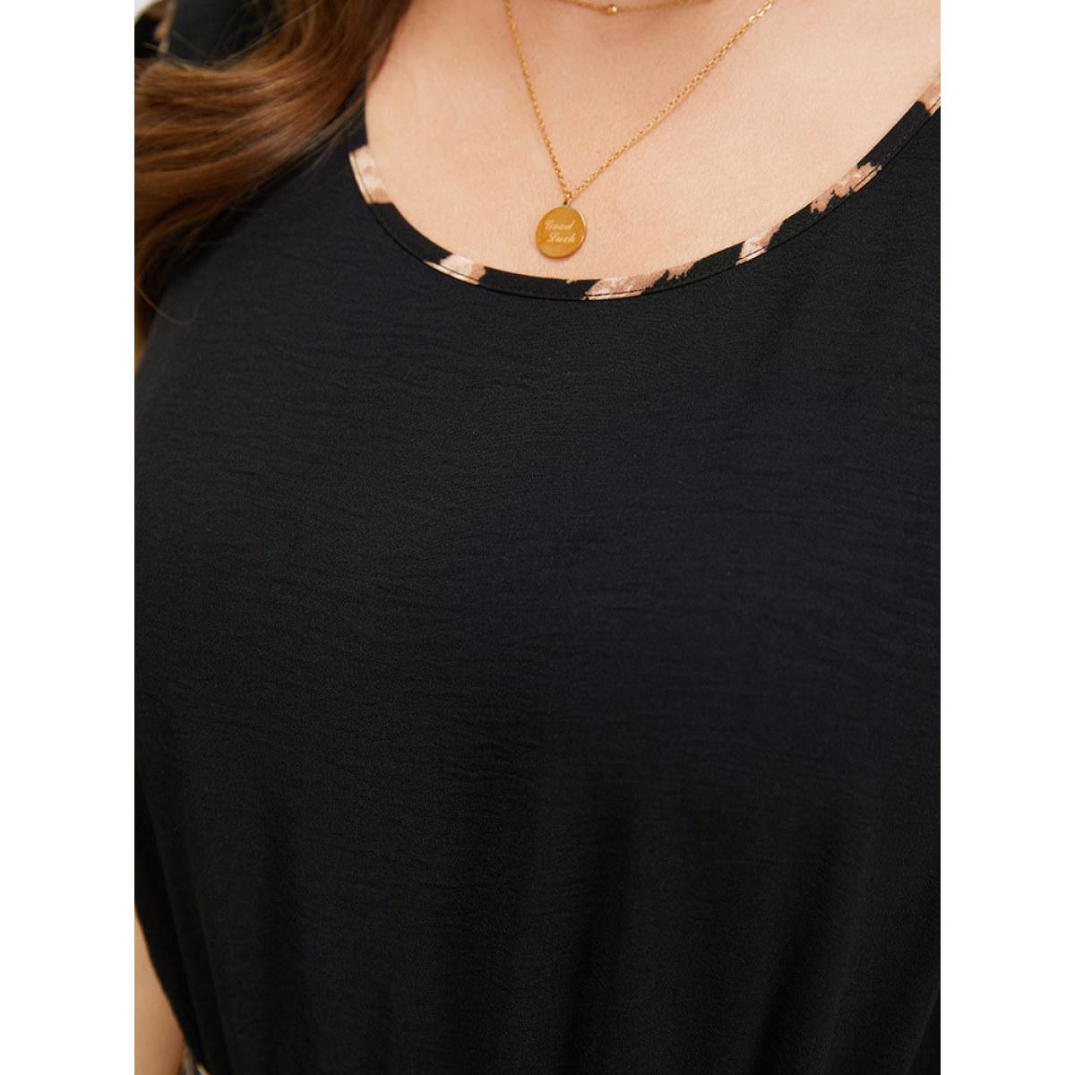 Plus Size DarkBlue Leopard Patchwork Pocket Belted Ruffle Sleeve Jumpsuit Women Office Sleeveless Round Neck Office Loose Jumpsuits BloomChic 30/6X Product Image