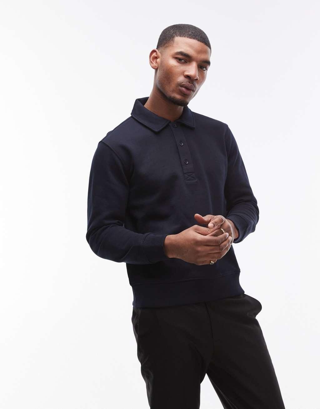Mango button up sweatshirt in navy  Product Image